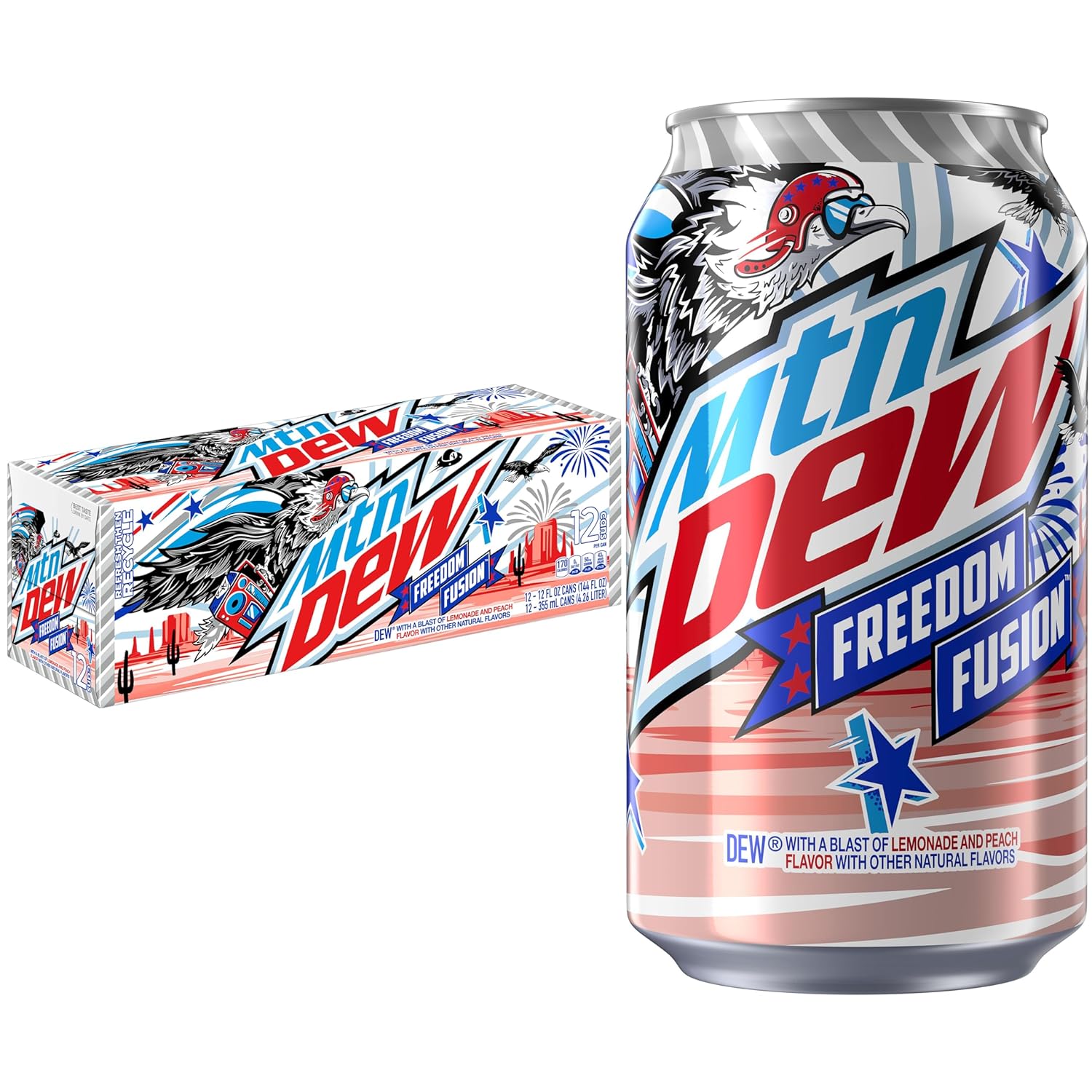 Mountain Dew Freedom Fusion Soda Pop, 12 fl oz Cans, 12 Pack