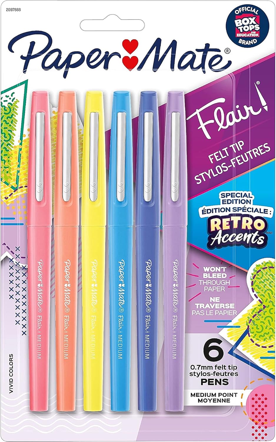 Paper Mate, PAP2097888, Flair Medium Point Pens, 6 / Pack