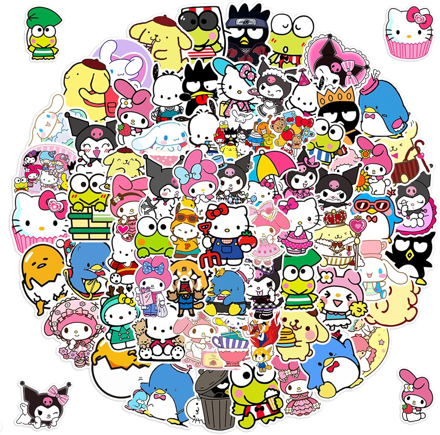 100pcs Kawaii Sanrio Anime Stickers for Girl Water Bottle, Cute Cartoon Hellokitty Kuromi Mymelody Waterproof Vinyl Decal for Teen Kdis Laptop Skateboard Phone Guitar Travel Case Bike