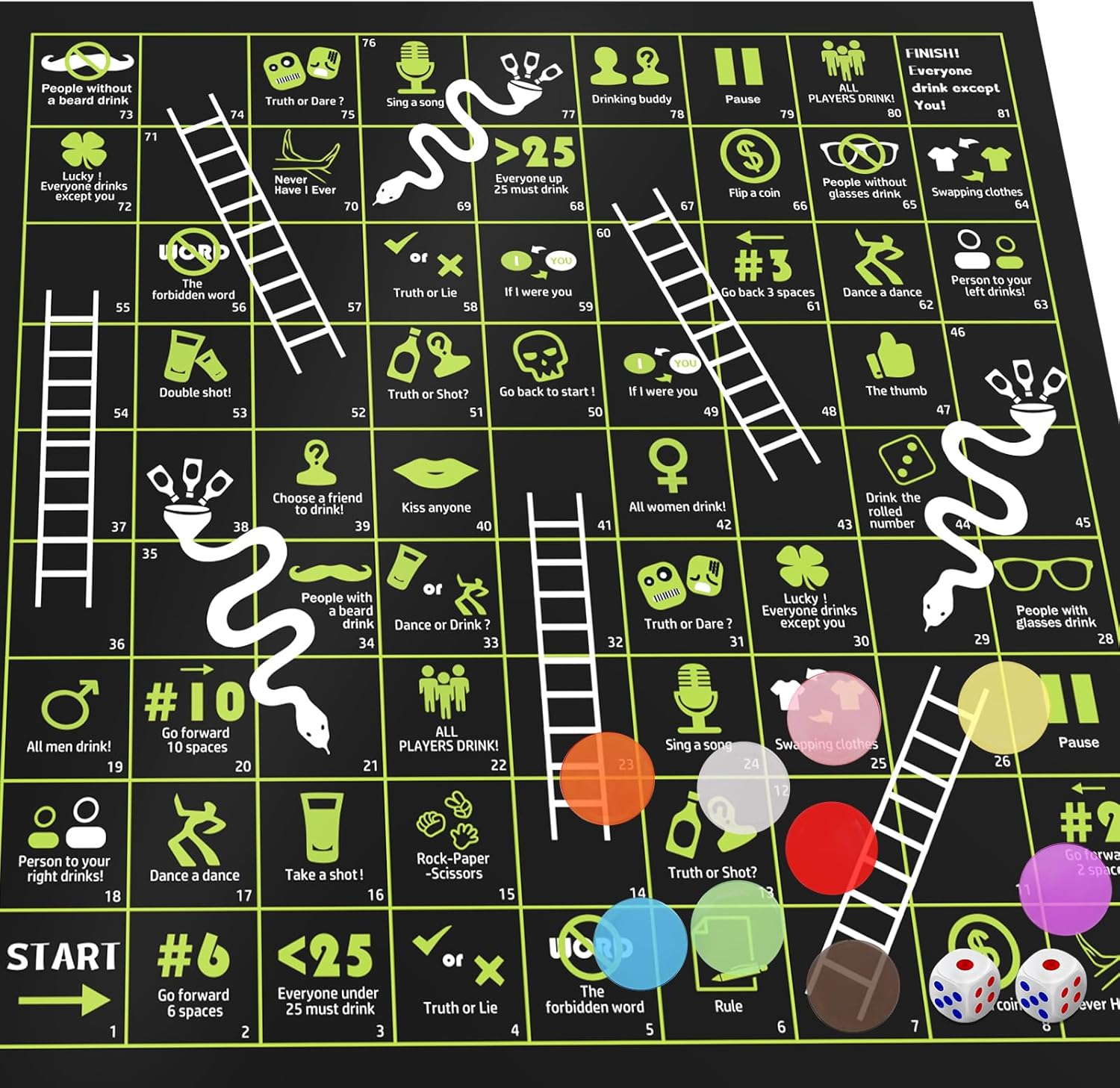 Faburo Drinking Games, Fun Adult Game, Chutes and Ladders Party Game, Snakes and Ladders Gift Set for Adults, Teens & Parties, Birthday Night Party Game