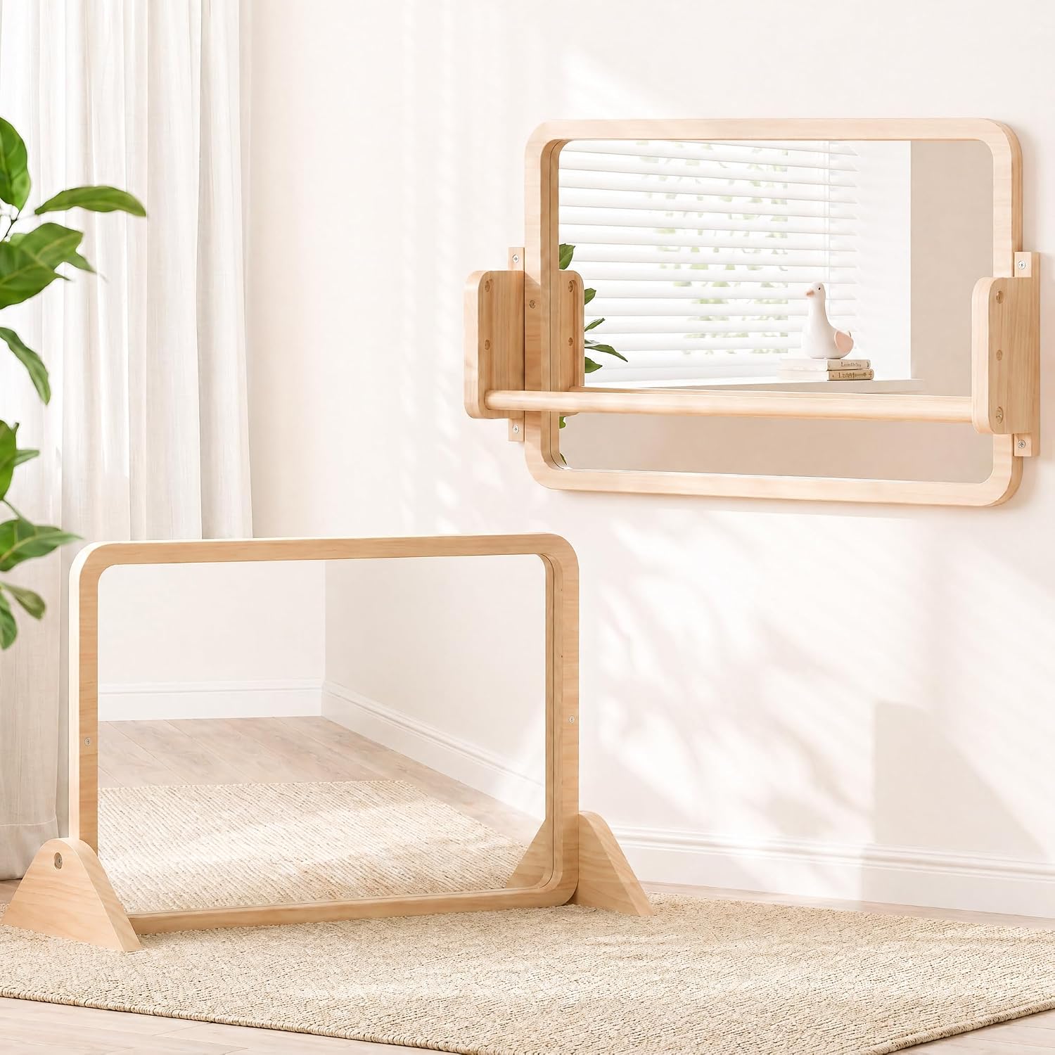 Woodtoe 3-in-1 Montessori Mirror with Bar, Adjustable Tummy Time Mirror 6M+
