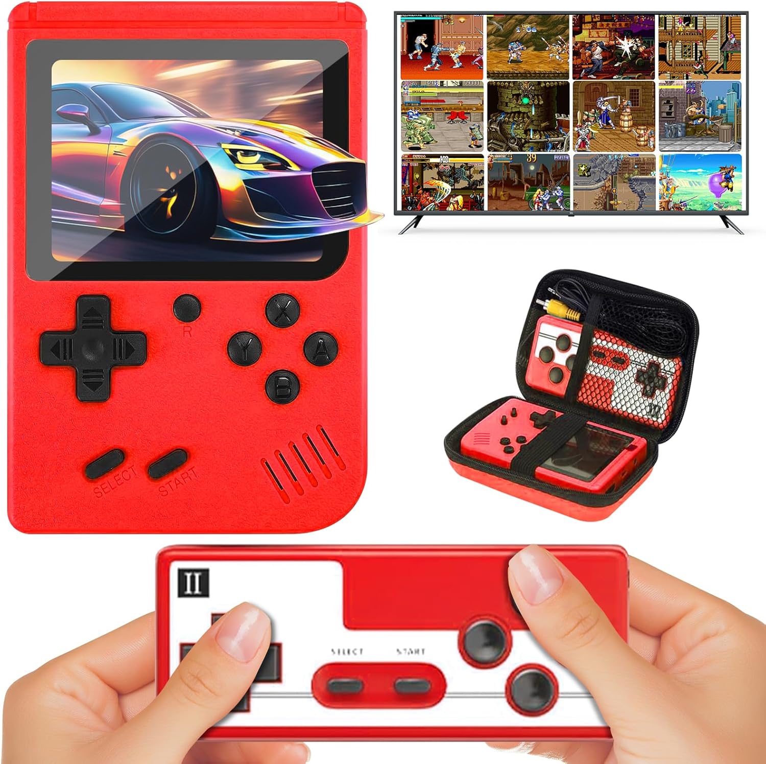 Handheld Game Console with 800 Classical FC Games Retro Mini Game Machine Kids Screen Portable Video Game Console Support for Connecting TV & Two Players, Presents Birthday for Kids, Adults (Red)