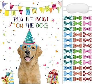 38 Pcs Pin The Tail on The Puppy Dog Party Games Give The Dog a Bow Pin The Dog Poster for Kids with Blindfolds and Stickers for Puppy Dog Themed Birthday Party Supplies Decorations