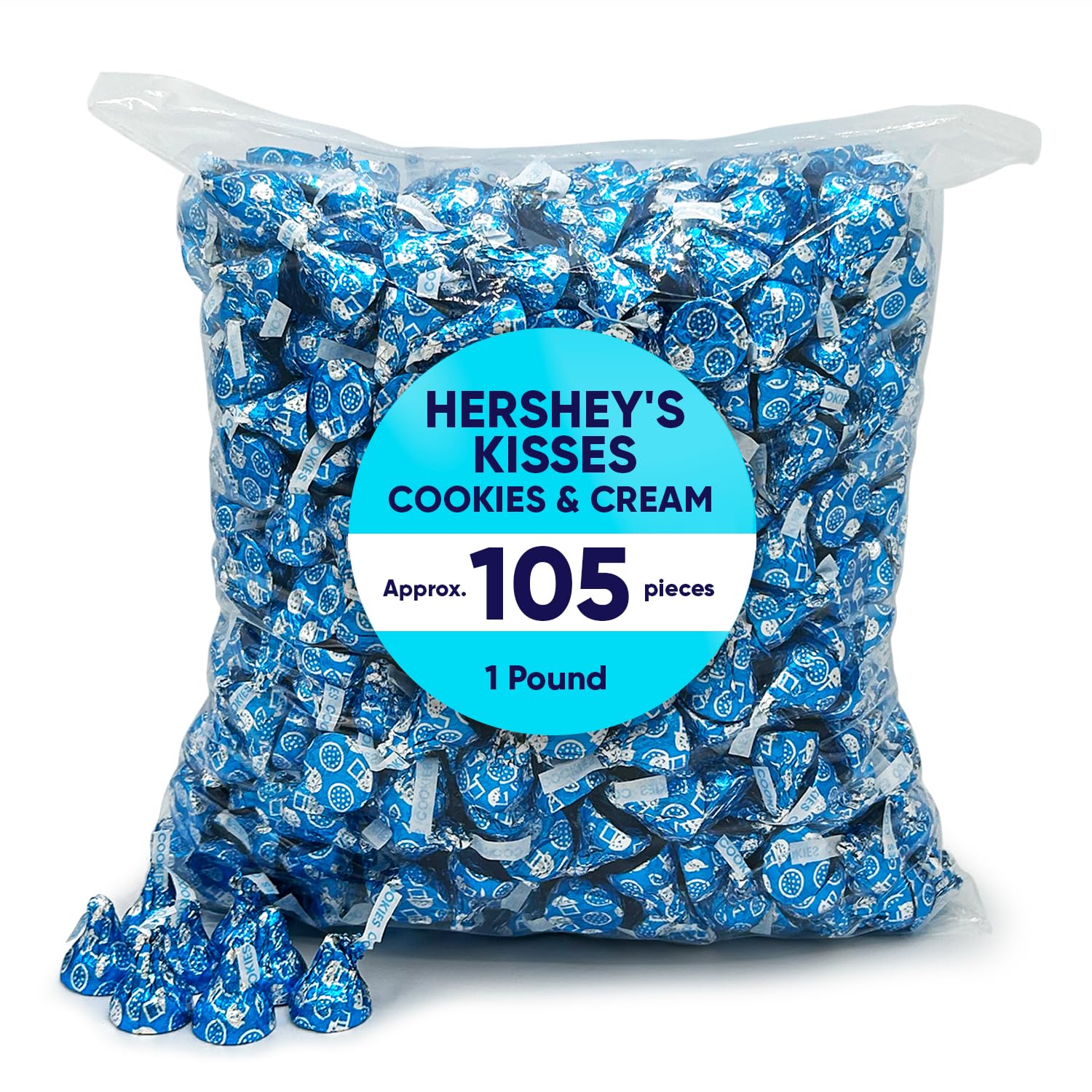 Hershys Kisses Cookies&Cream 1 Pound Approx 105 Pieces - Bulk Candy Individually Wrapped Candy, - Chocolates For Gifting Blue Bulk Hershys Snacks - Kisses Snack Blue Foil Perfect For gift Box or Pinata Stuffers - Perfect Holiday Treats for Adults & Kids
