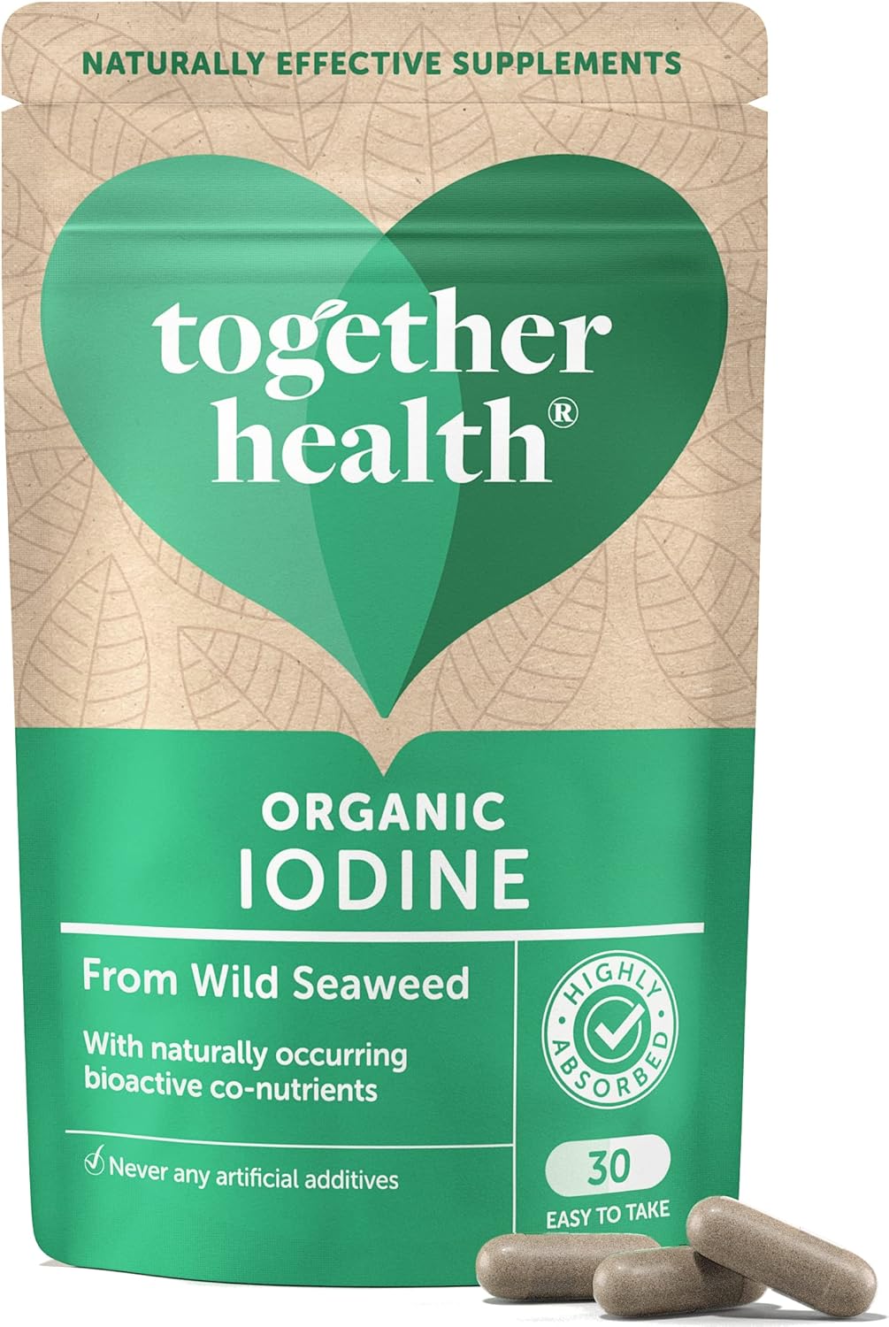 Organic Seaweed Iodine Supplement – Together Health – from Organic Seaweed – Natural Source of Iodine – Vegan Friendly – Made in The UK – 30 Vegecaps