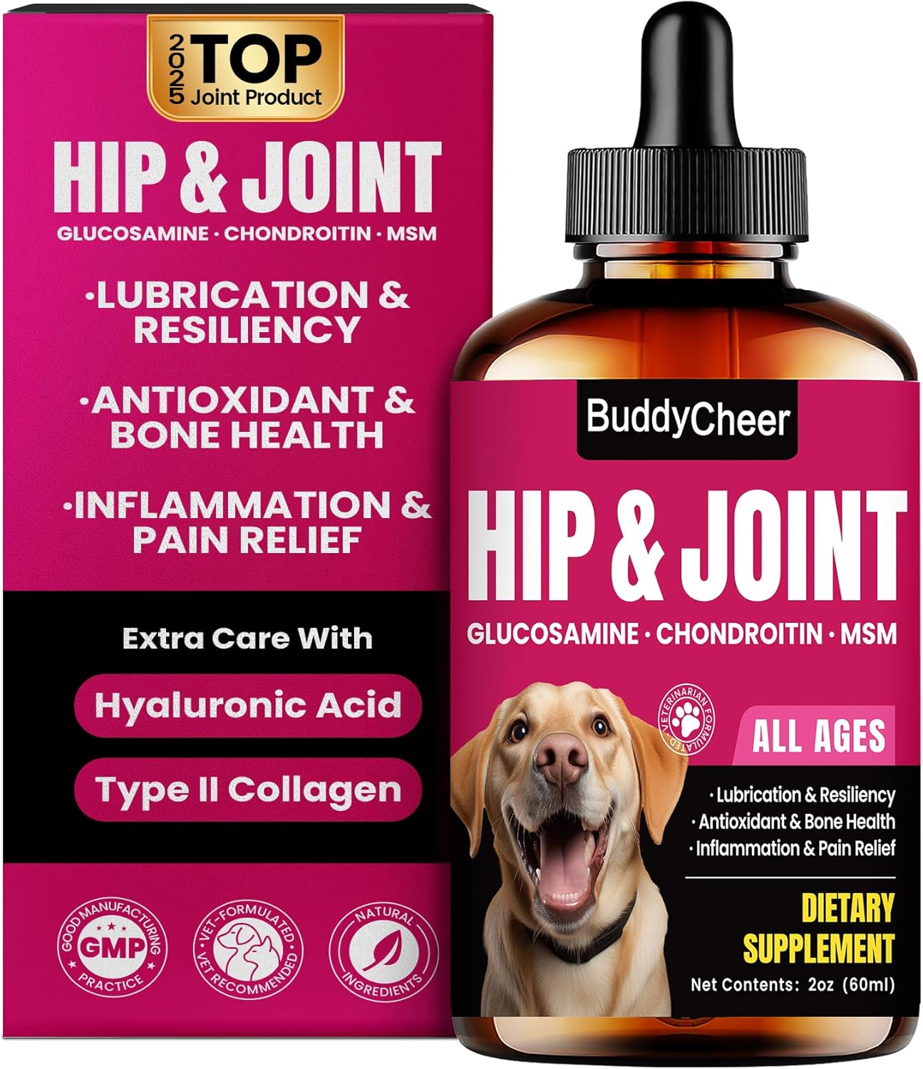 Glucosamine for Dogs, Liquid Hip and Joint Supplement, Chondroitin Drops for Dogs, Joint Drops for Dog, Dog Supplement for Mobility Pain Relief - 60ml