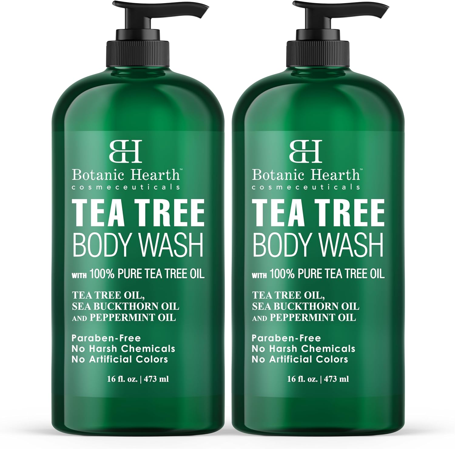 Botanic Hearth Tea Tree Body Wash, Helps with Nails, Athletes Foot, Ringworms, Jock Itch, Acne, Eczema & Odor, Soothes Itching Promotes Healthy Skin and Feet, Naturally Scented, 16 fl oz x 2