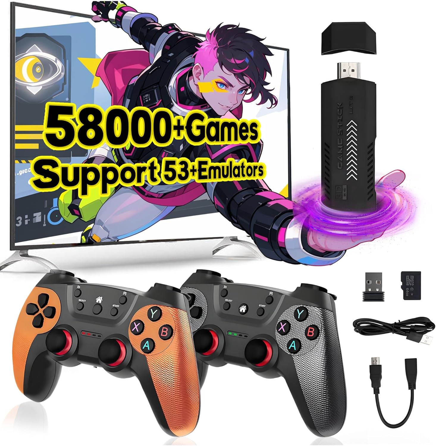 X2 Ultra Retro Game Stick 4K,Built-in 58000+ Games,Support 53 Emulators,HDMI Output Portable Retro Game Console with 2.4G Wireless Controllers,Plug & Play Arcade Video Game Emulator for Adults (256G)