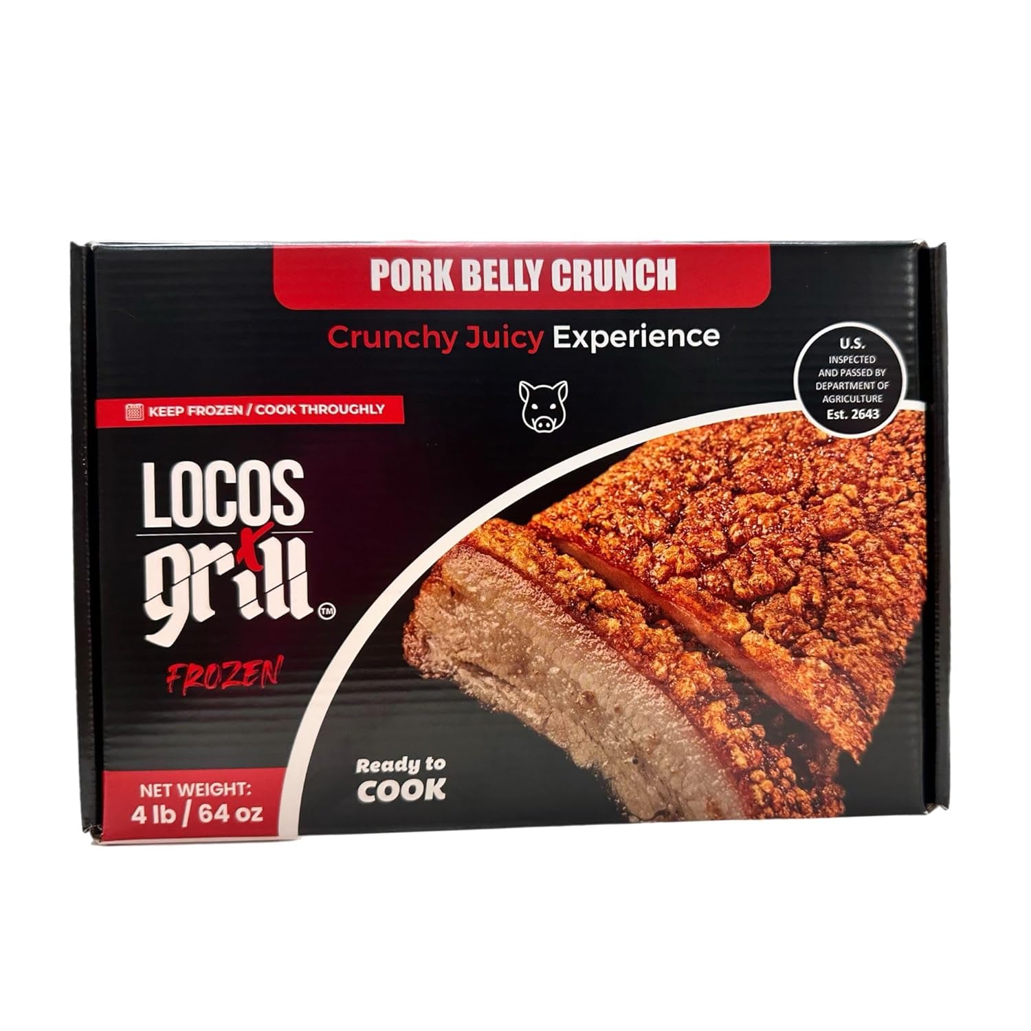 Locos X Grill Pork Belly Crunch Authentic Asian Flavors Pre Cook, Frozen and Ready in 15 to 25 Minutes. Chicharron - Pancetta - Barrigada - Porkbelly, 4 Pounds