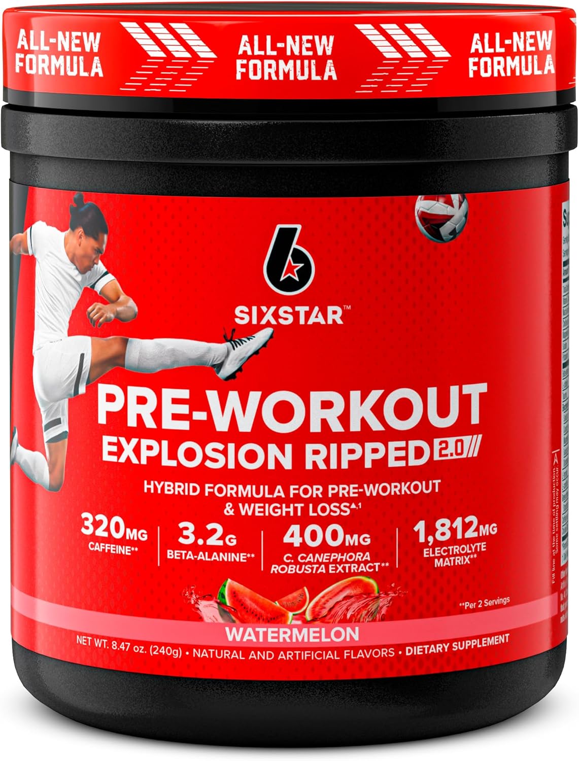 Six Star Pre-Workout Explosion Ripped 2.0 Watermelon - Endurance Powder with Caffeine, Beta-Alanine, Lactic Acid Buffer, Electrolyte Recovery, C. canephora Robusta for Weight Loss - 30 Servings
