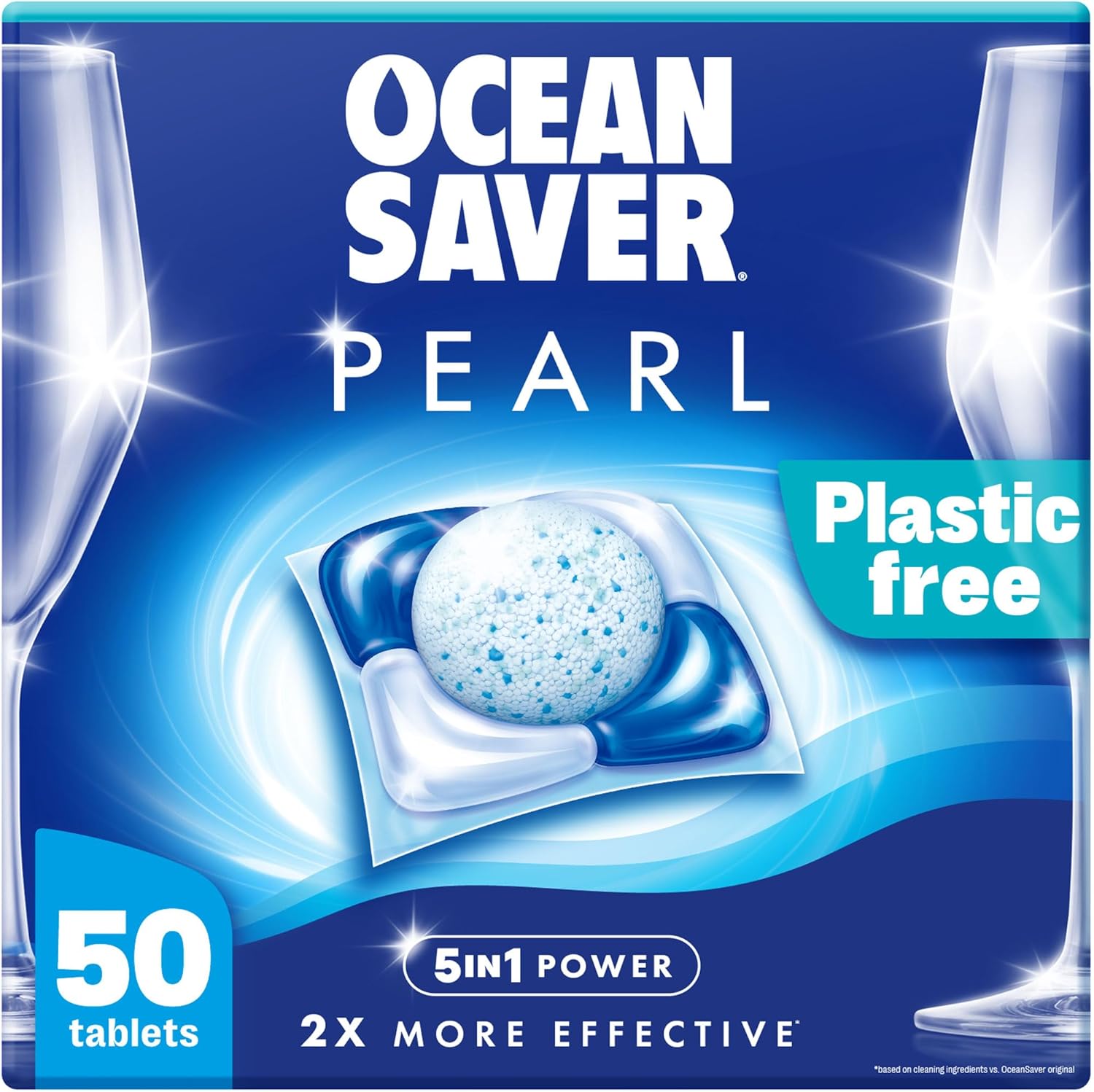 OceanSaver Pearl 5-in-1 Power Eco-Friendly Dishwasher Tablets - Pack of 50 | All-in-One Non-Toxic & Plastic Free Dish Washing Tablets for Sustainable Cleaning | 2x More Effective Cleaning
