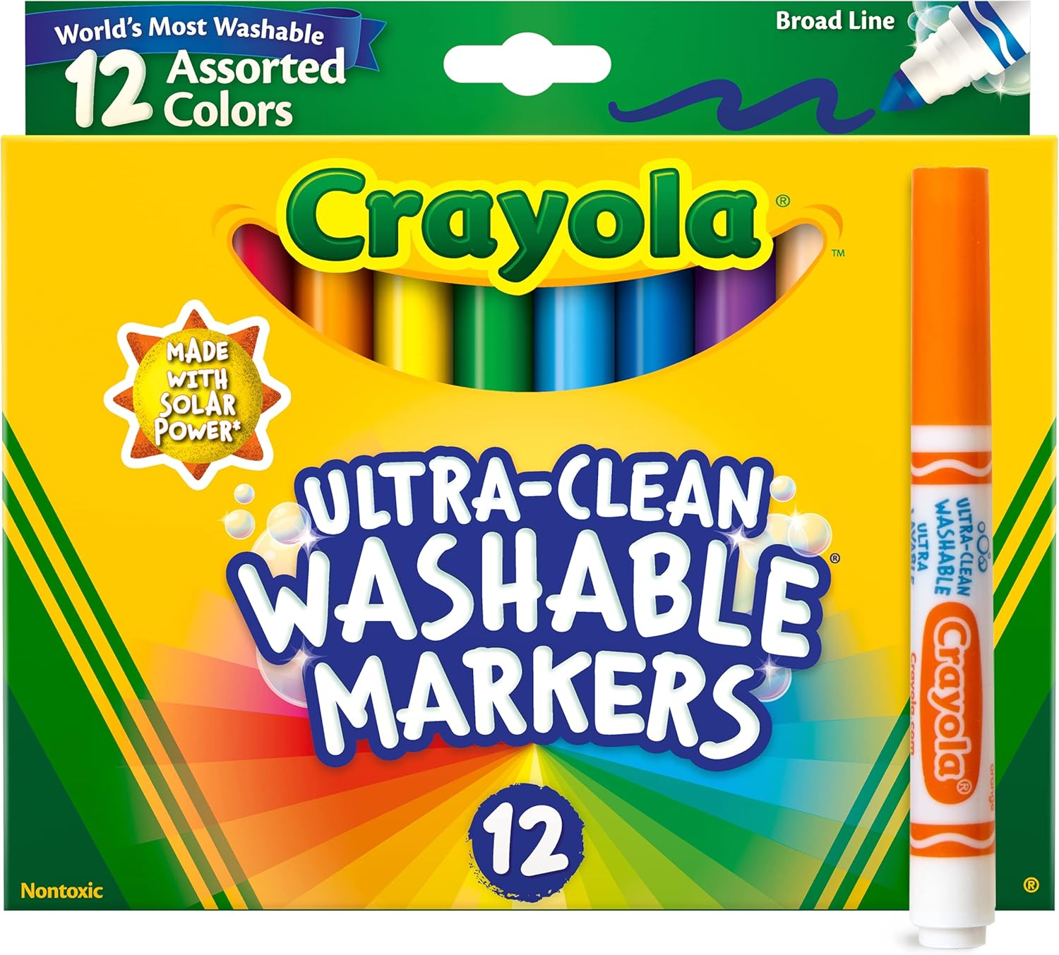 Crayola Broad Line Markers (12 Count), Washable Markers for Kids, Assorted, Back to School Essentials, Teacher Classrooms Must Have, School Supplies, 3+