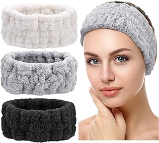 Chuangdi 3 Pieces Spa Headband for Women Facial Makeup Headband Soft Terry Cloth Hairband for Washing Face Mask Spa Shower Gifts(Black, White, Light Grey)