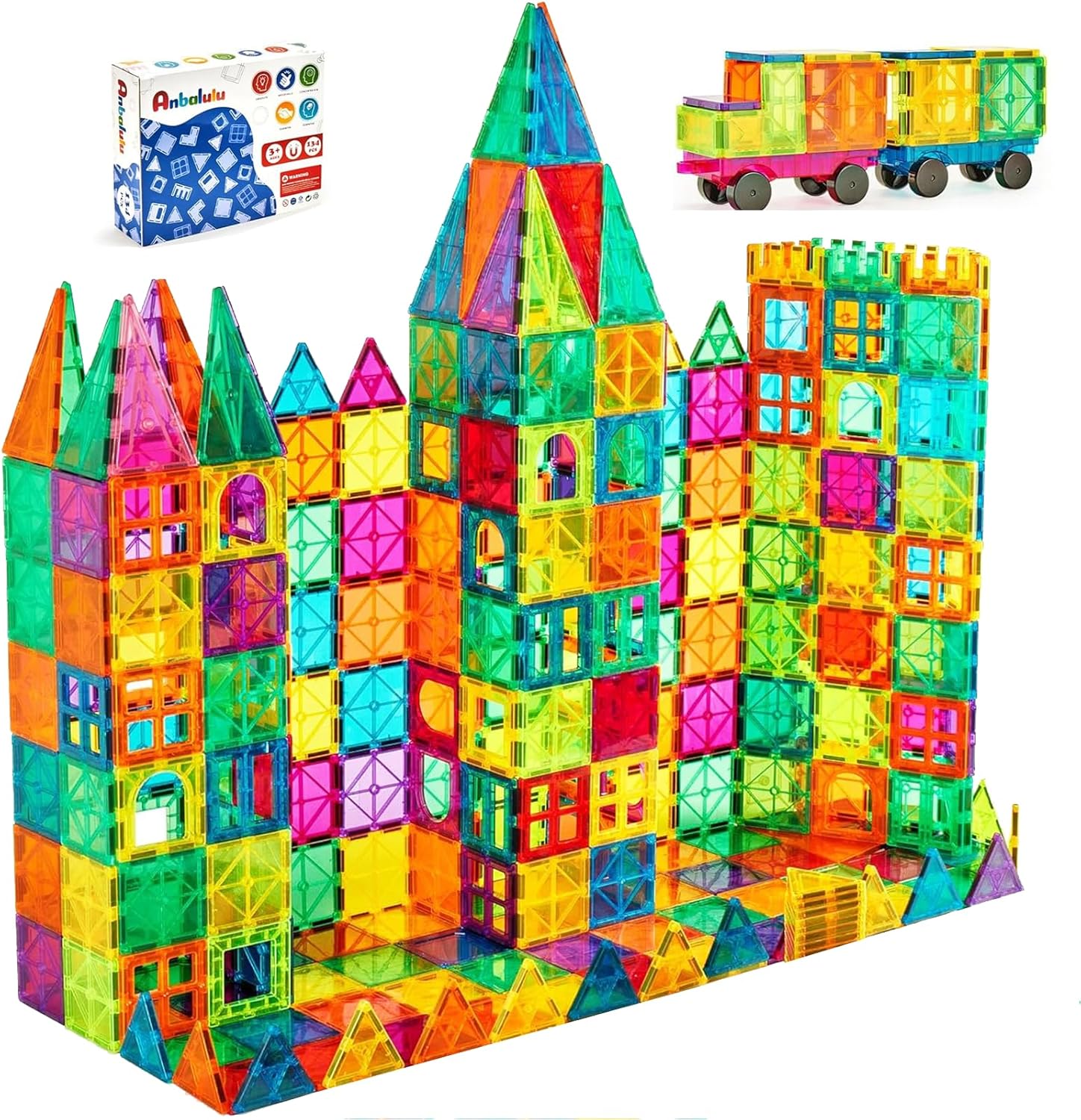 Magnetic Building Tiles, 134PCS Large Magnet Building Set,Magnetic Blocks, 3D STEM Stacking Toys, Magnets Toy for Kids Boys Girls