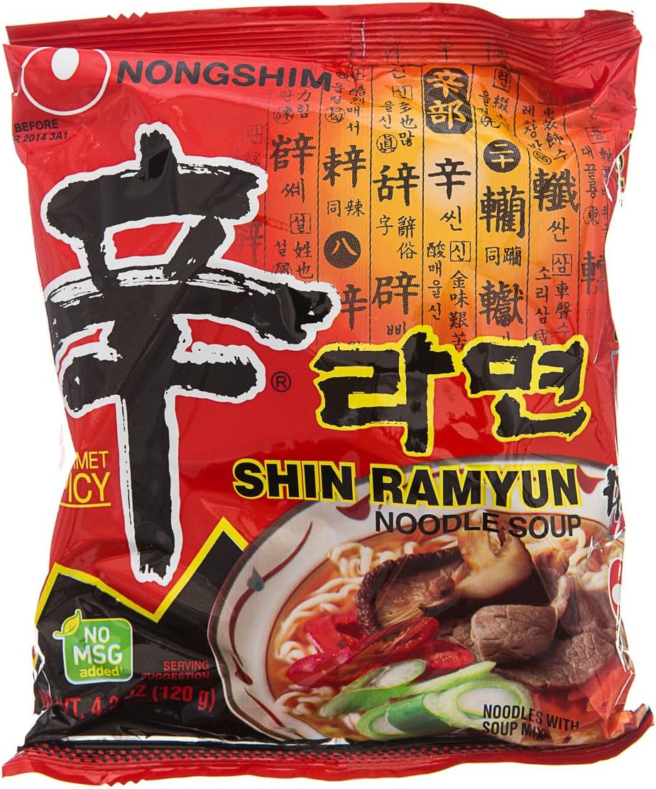 Nong Shim Shin Ramyun Noodle Soup, Gourmet Spicy Flavor, 4.23-Ounce (Pack Of 10)