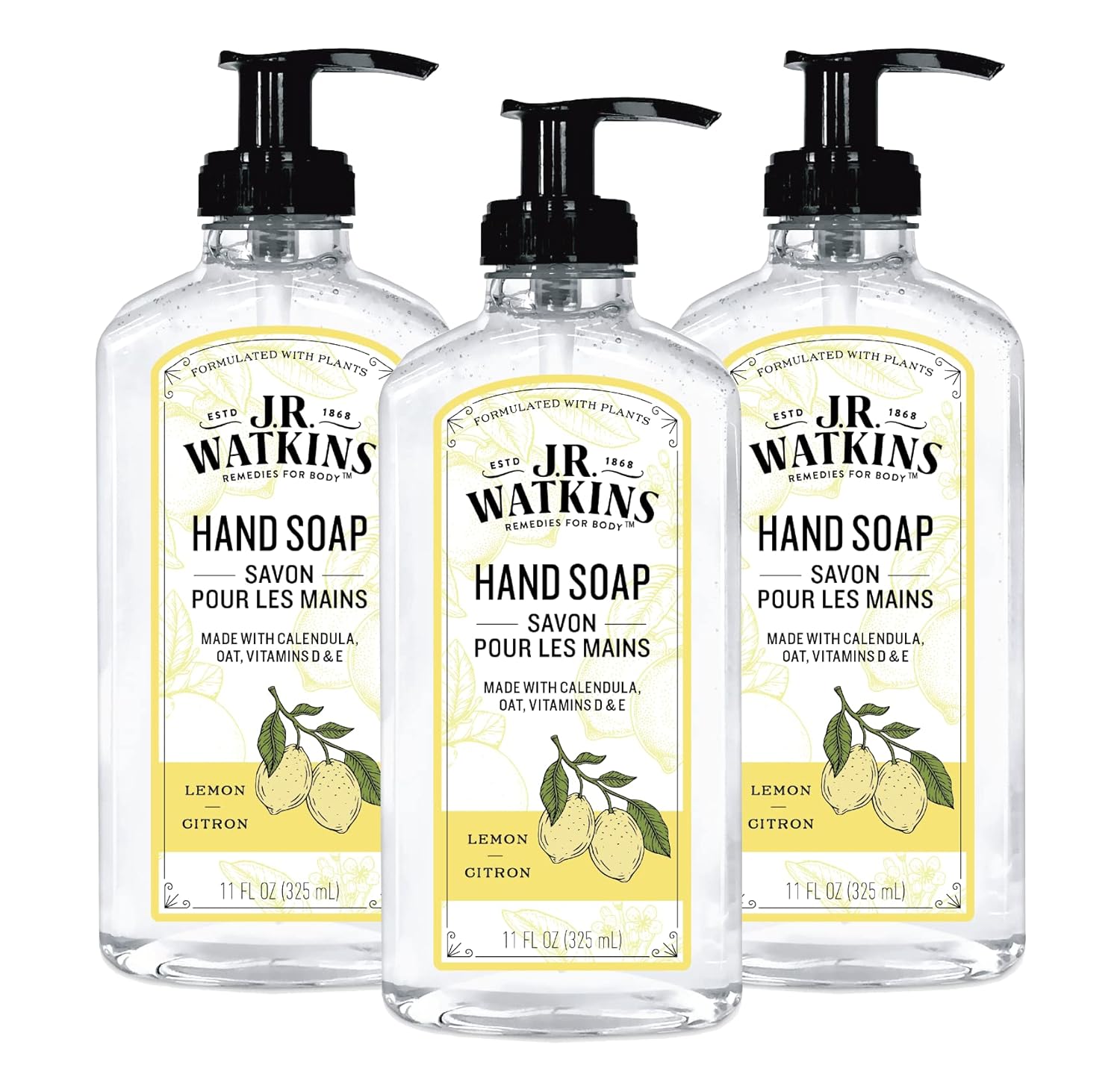 J.R. Watkins Gel Hand Soap, 3 Pack of 11 Fl Oz, Lemon