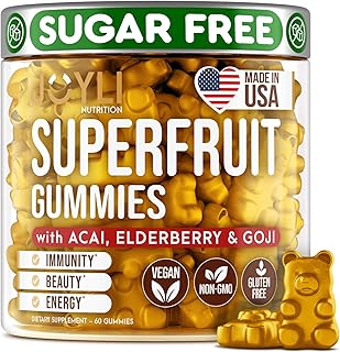 Joyli Superfruit Gummies - Sugar-Free Fruit Multivitamin Gummies for Adults - Natural Gummy Vitamins for Women & Men with Goji, Elderberry, Vitamins A, C, D & E - Supports Immunity, Digestion & Energy