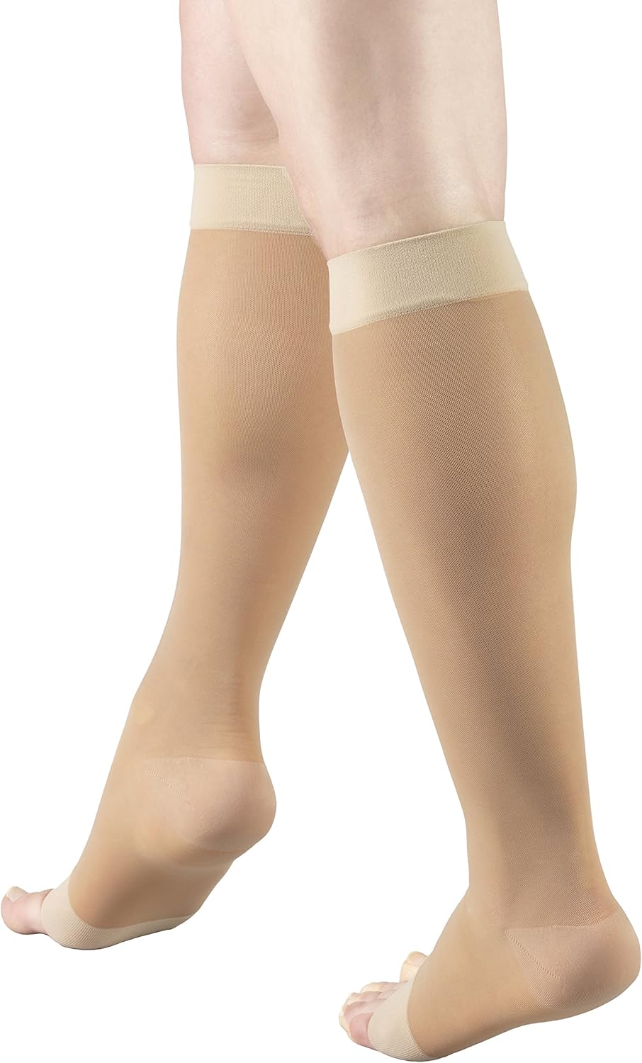 Truform Sheer Compression Stockings, 15-20 mmHg, Women's Knee High Length, Open Toe, 20 Denier