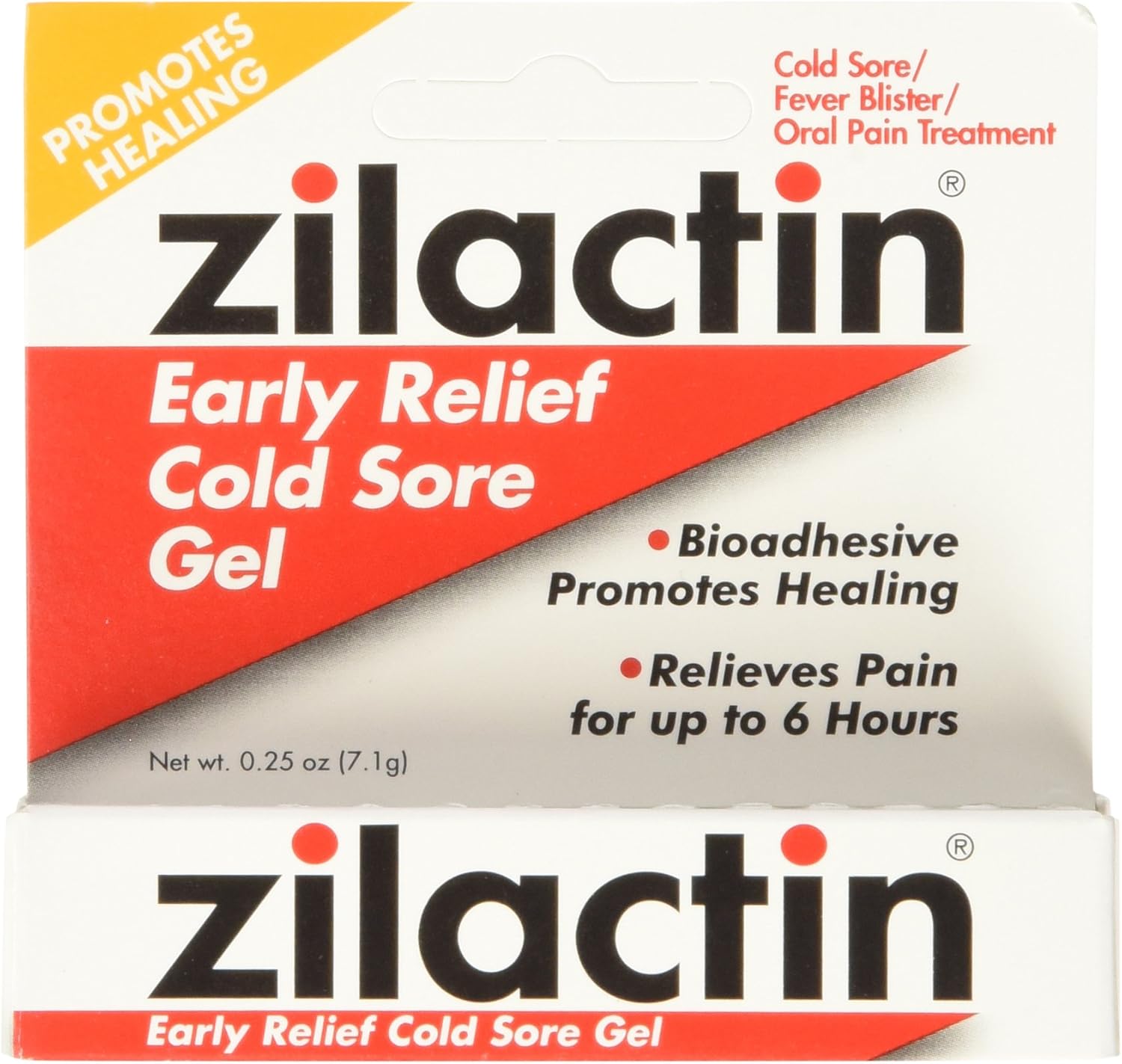 Zilactin Cold Sore Gel, Medicated Gel - 0.25 OzGel (Pack of 2)