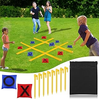 Giant Tic Tac Toe Strap Game Outdoor, 4 Ft X 4 Ft Portable Tic Tac Toe Bean Bag Toss Game, Large Yard Toss Game Tic Tac Toss Across Camping Games for Kids & Families