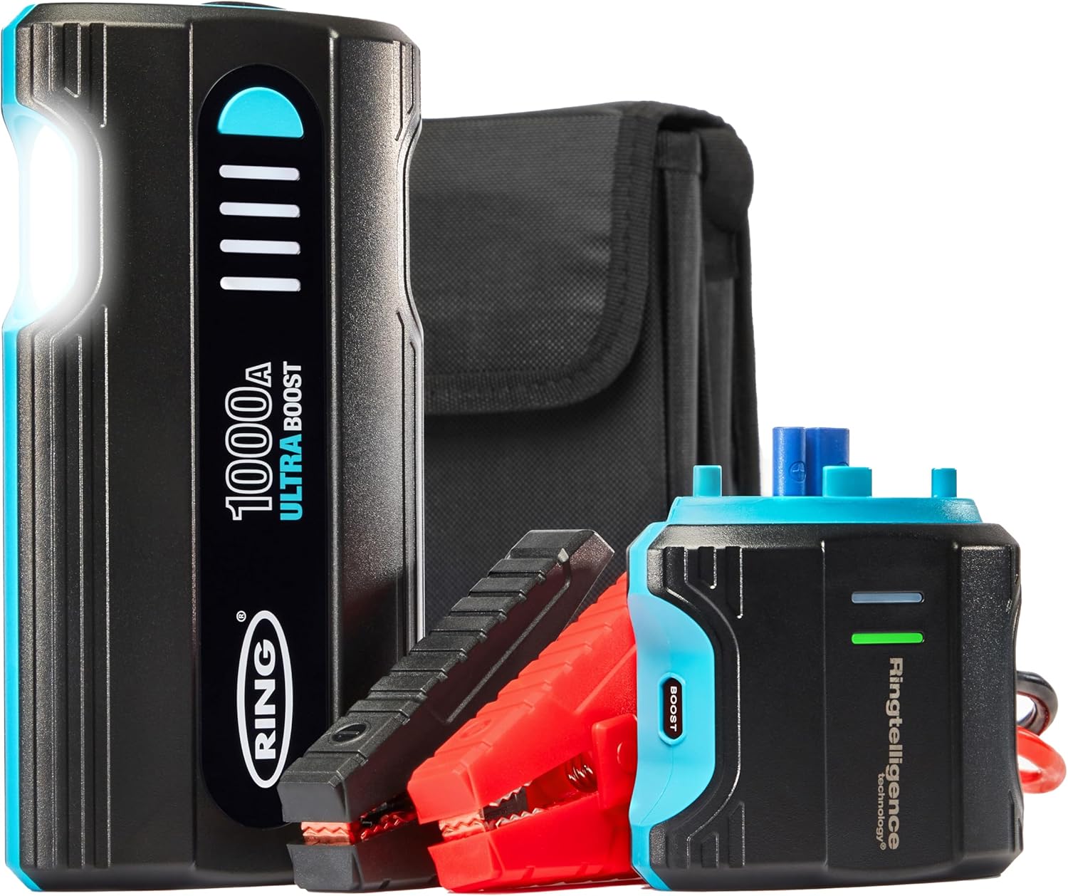 RING ULTRABOOST 1000A Car Battery Jump Starter - Safely Starts Up to 5 Litre Petrol and 2 Litre Diesel Engines - Battery Booster with Jump Leads, Portable USB Powerbank and LED Torch