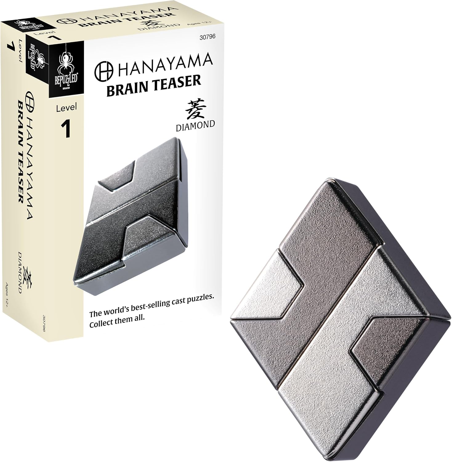 BePuzzled | Diamond Hanayama Metal Brainteaser Puzzle Mensa Rated Level 1, for Ages 12 and Up
