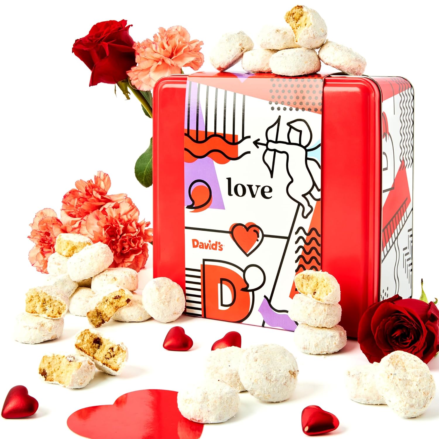 David’s Cookies Butter Pecan Meltaways Flavored Cookies With Crunchy Pecans In A Beautiful Love Tin Gift Box 2Lbs - Deliciously Soft & Melt In Your Mouth Cookies - Gourmet Cookies Gift for Valentine's