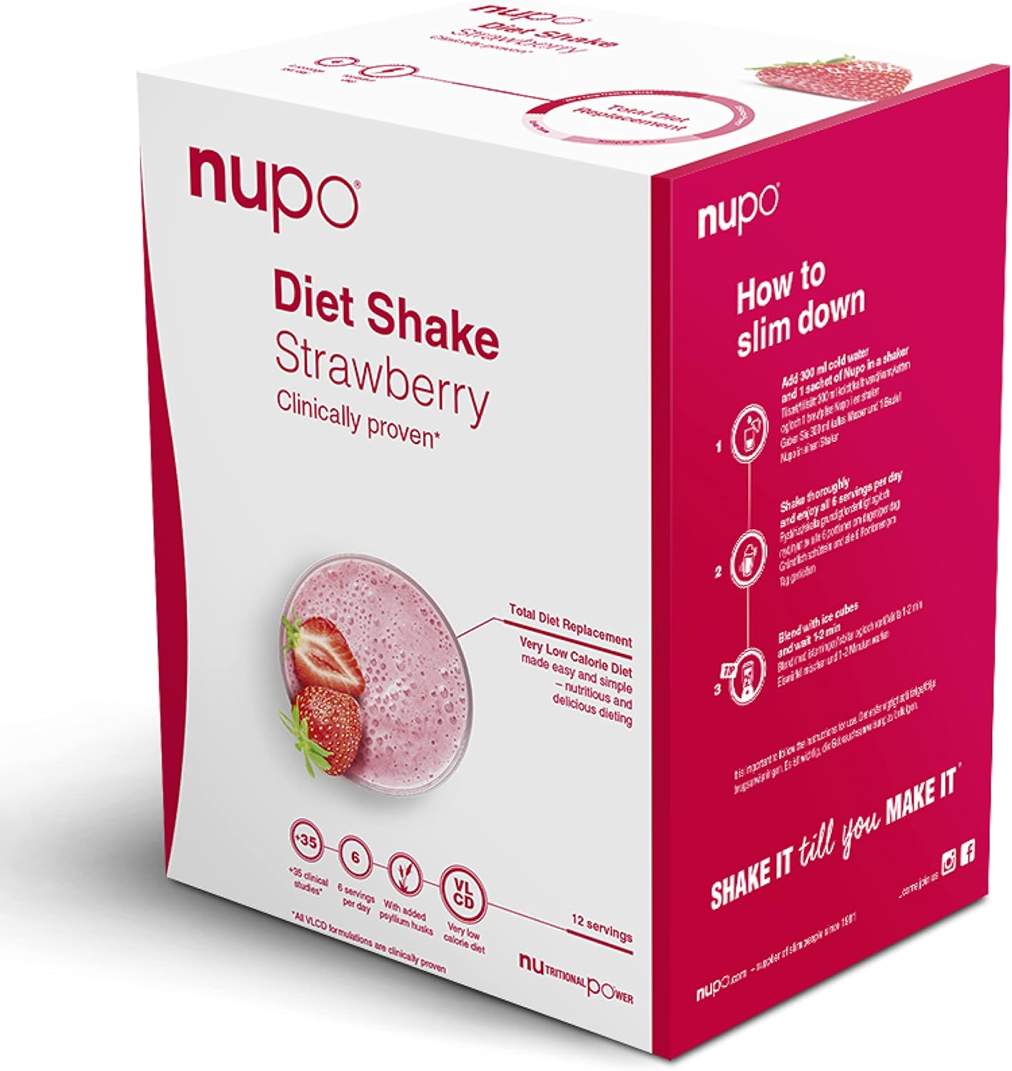 NUPO Diet Shake Strawberry – Premium diet shakes for weight management I Clinically proved meal replacement shake for weight control I 12 Servings I Very Low-Calorie Diet, GMO Free