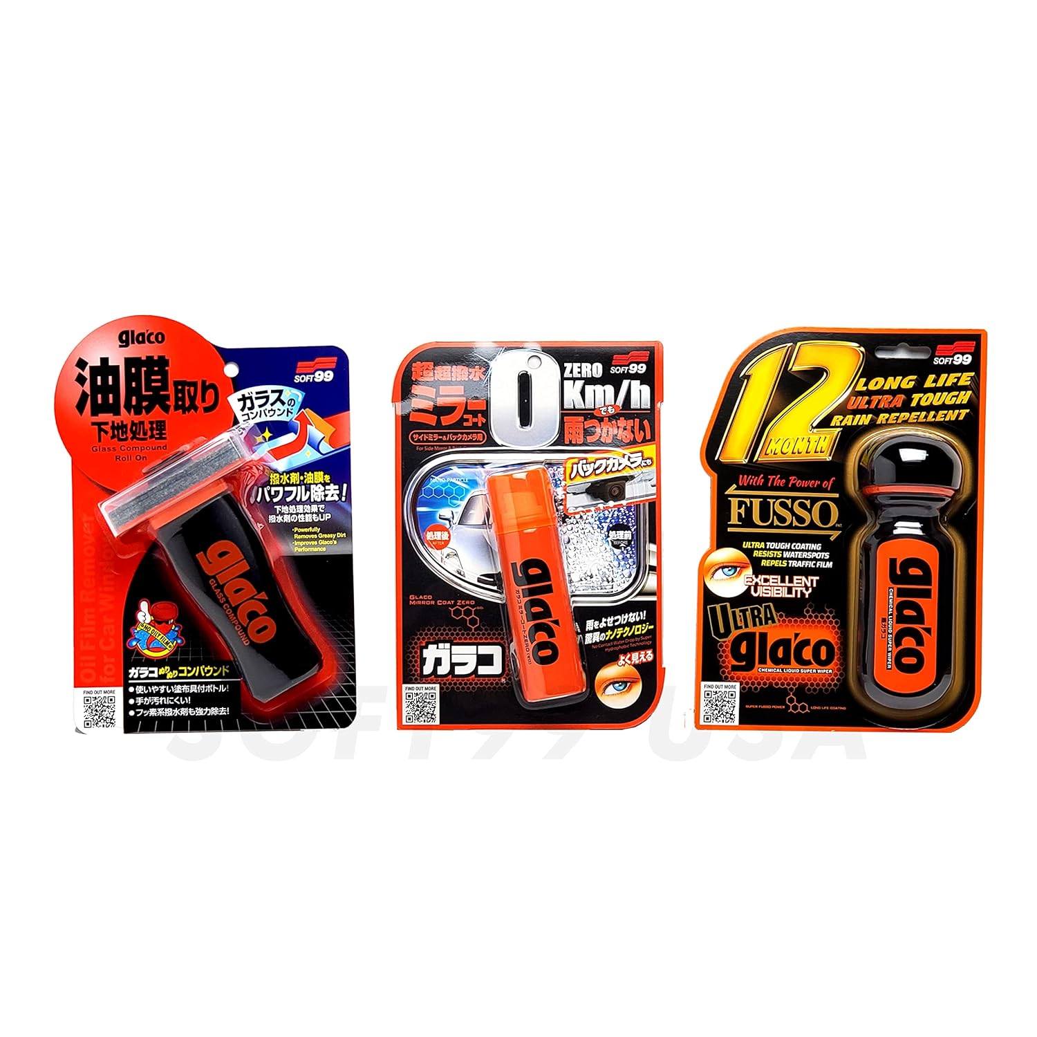 Glaco Glass Compound Roll On 100ml, Mirror Coat Zero 40ml, Ultra Glaco 70ml Bundle