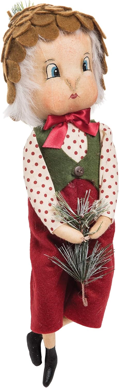 GALLERIE II Christmas Holiday Cute Hammond Pinecone Boy Folk Art Doll Collectible, Joe Spencer Gathered Traditions Home Decor Figures Figurines Cream