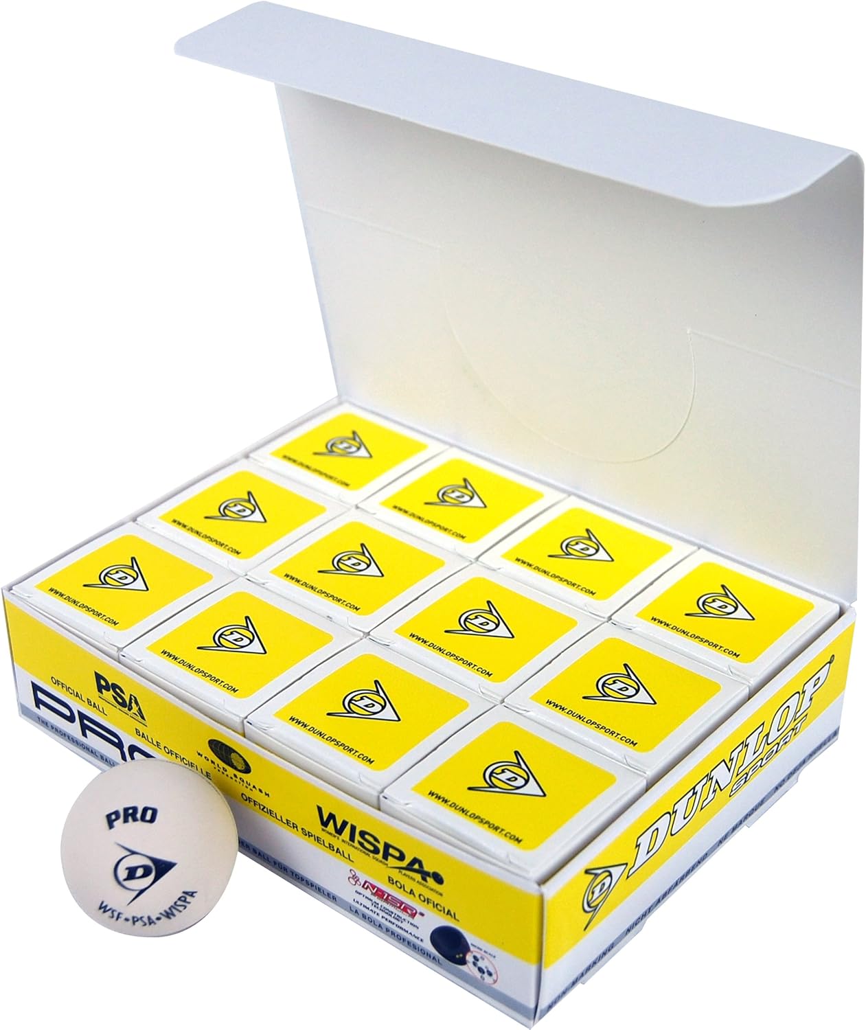 Dunlop Pro Glass Court Squash Ball, 12-Ball Box