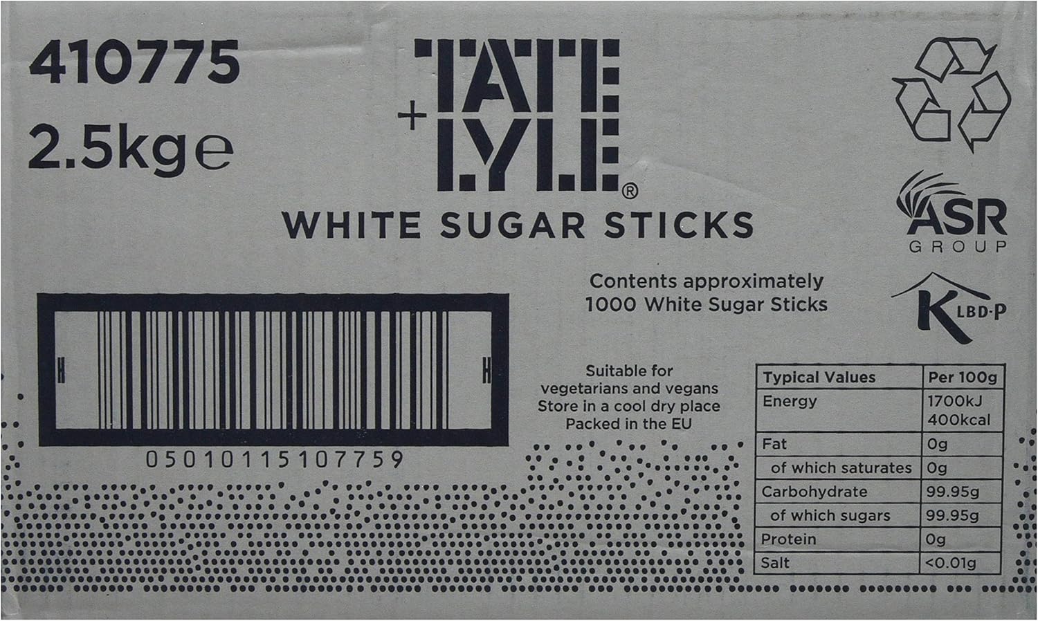 Tate & Lyle - White Sugar Sticks - Pure Cane Sugar - Individually Wrapped for Hygiene - Hot Drinks, Meetings & Coffee Shops - Convenient - 1000 x 2.5g