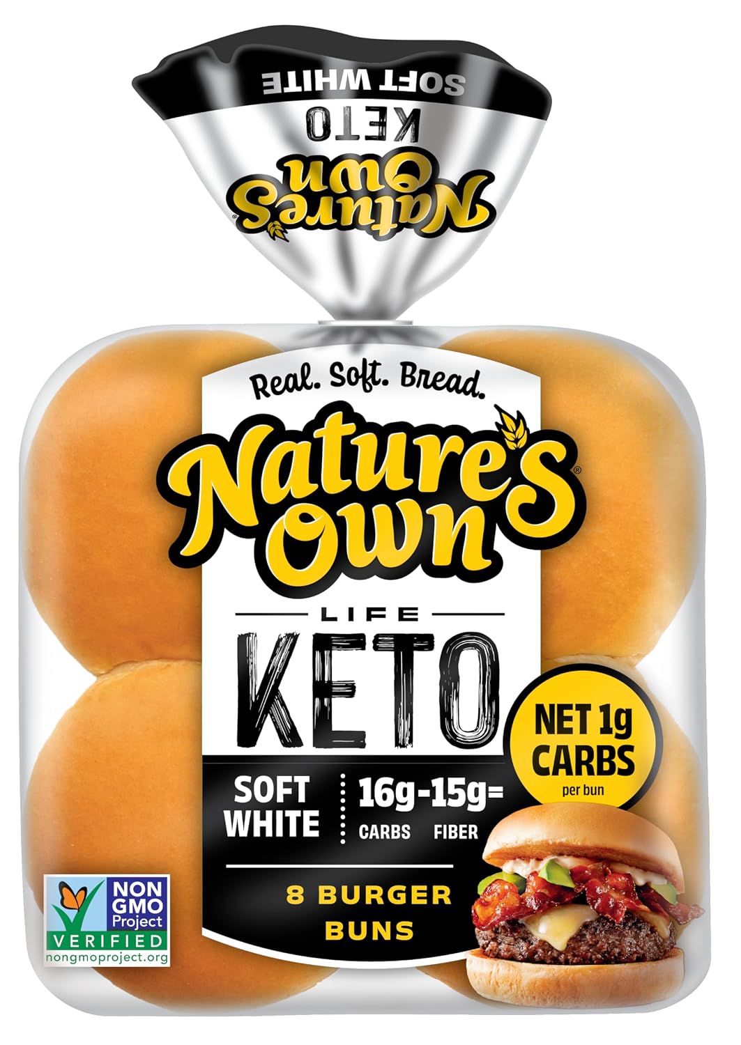 Nature's Own Life Keto Burger Buns, Non-GMO Keto Bread Hamburger Buns, 8 Count