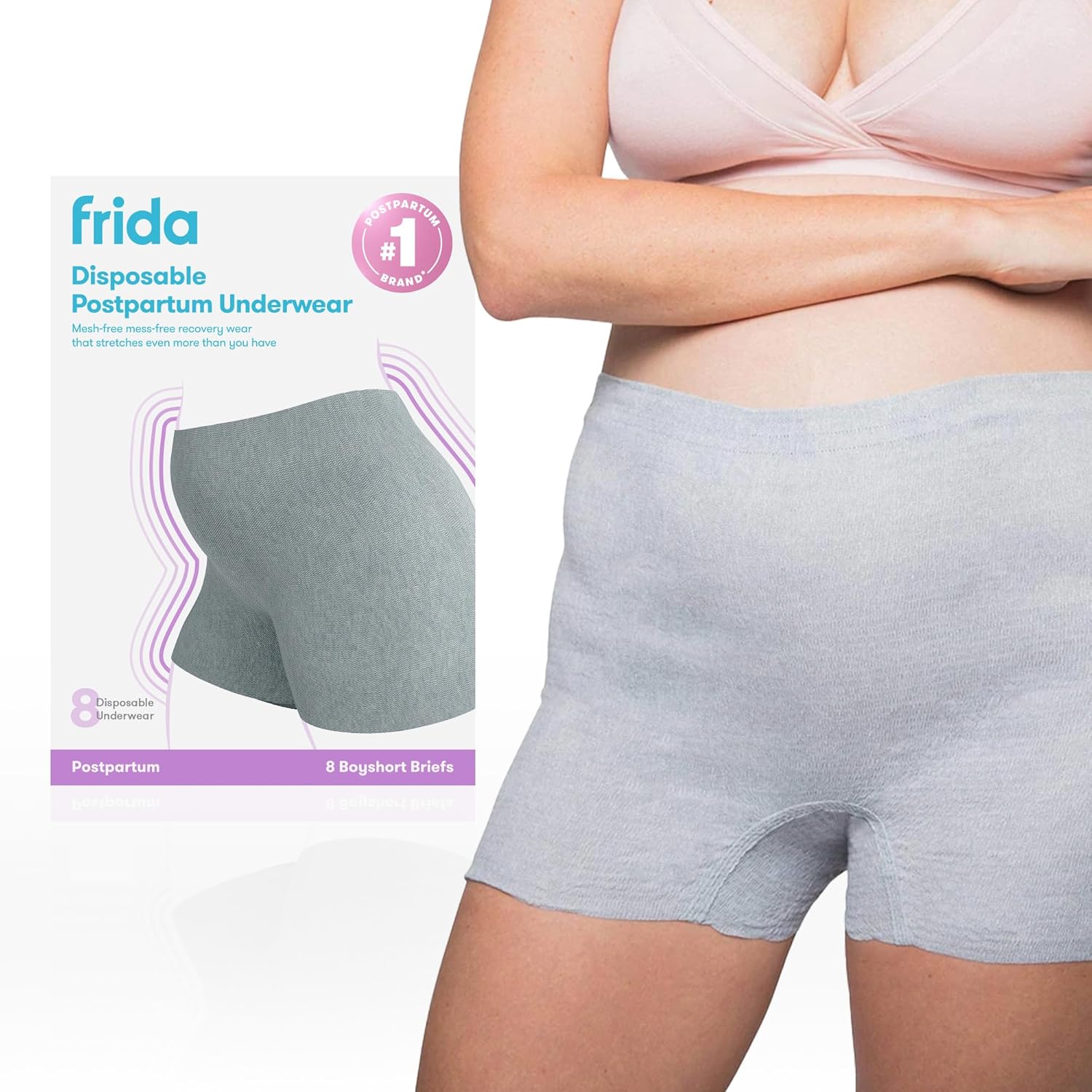 Frida Mom Postpartum Disposable Knickers | Microfibre Boyshort Cut Knickers with Super Soft, Stretchy and Breathable Fabric | Size Regular, 8ct