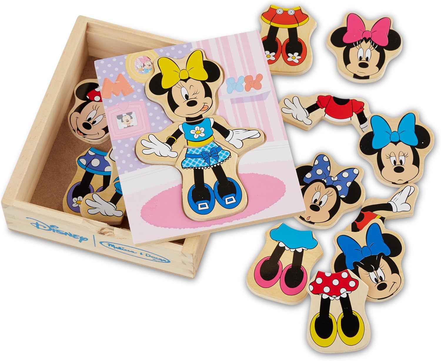Melissa & Doug Disney Minnie Mouse Mix and Match Dress-Up Wooden Play Set (18 pcs) - Minnie Mouse Toys For Disney Fans, Fashion Puzzle Travel Toys For Kids Ages 3+