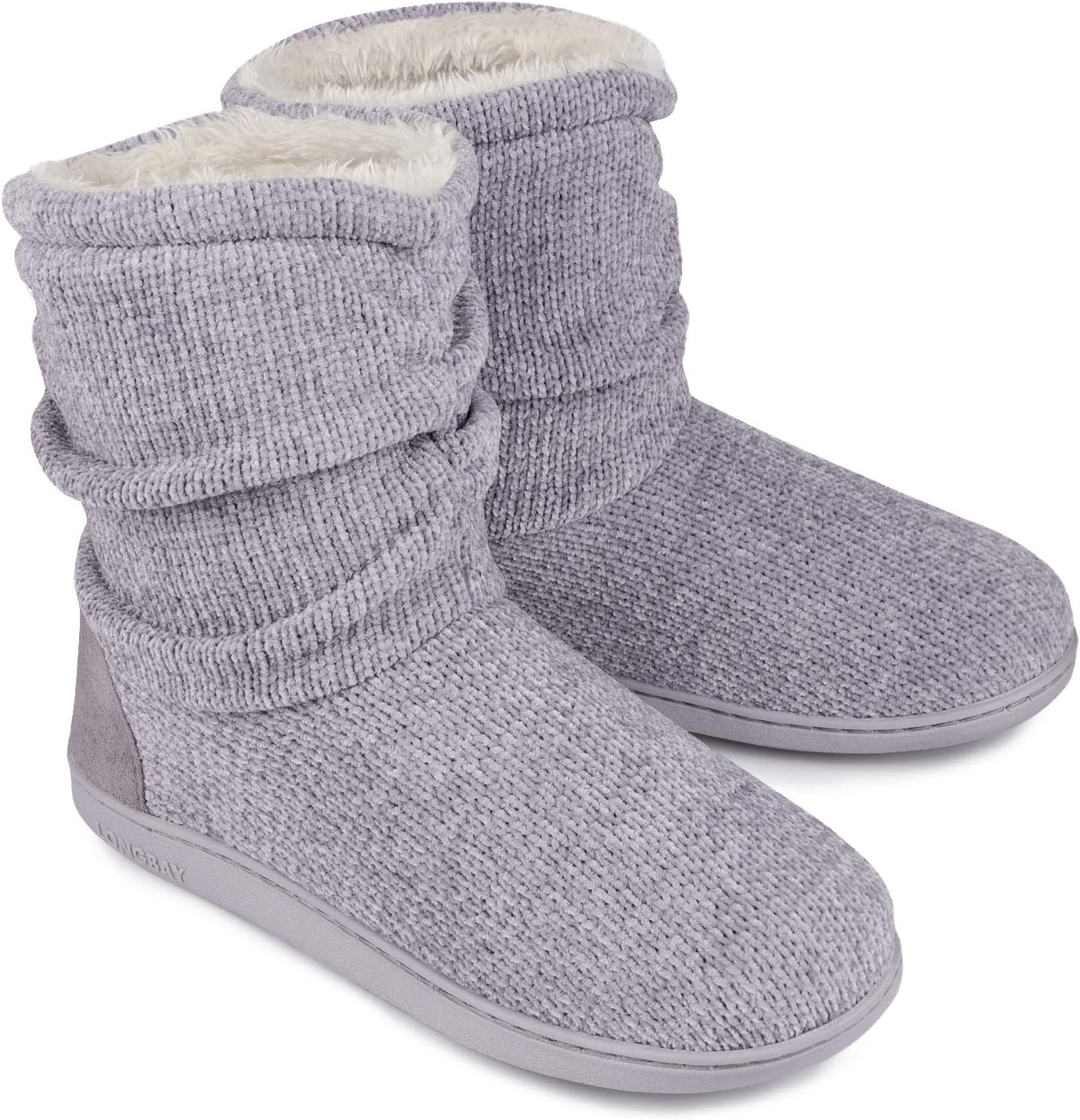LongBay Ladies' Chenille Knit Warm Boots Slippers Soft Plush Fleece Booties Slipper Memory Foam Women Bootee Slippers House Shoes