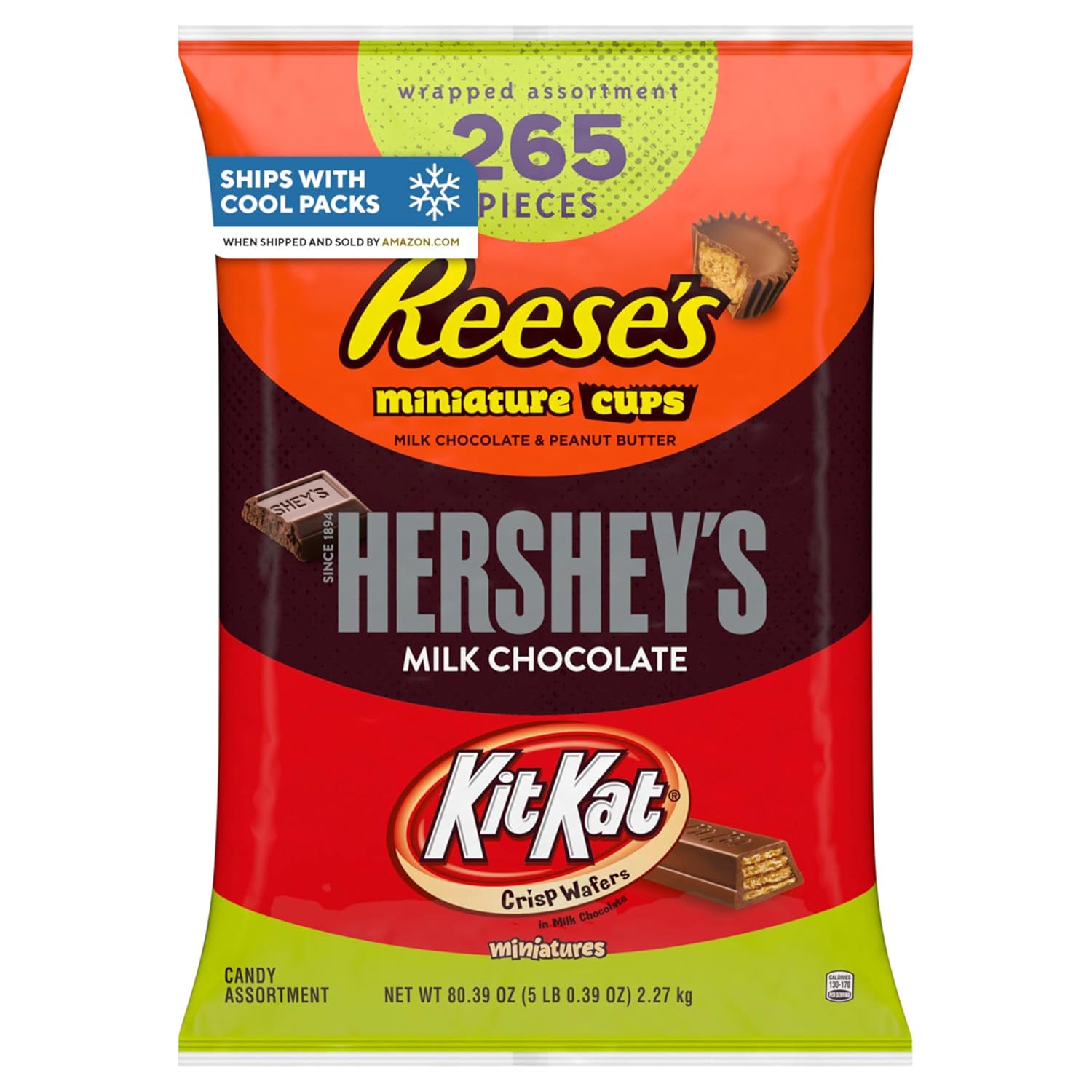 HERSHEY'S, KIT KAT and REESE'S Assorted Milk Chocolate Candy Variety Bag, 80.39 oz (265 Pieces)