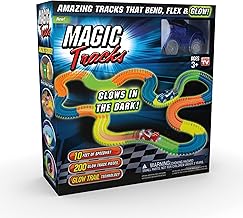 Ontel Magic Tracks 10 Foot Glow In The Dark Bendable Flexible Racetrack with LED Light-Up Race Car, Educational Playset Birthday Gift for Ages 3+
