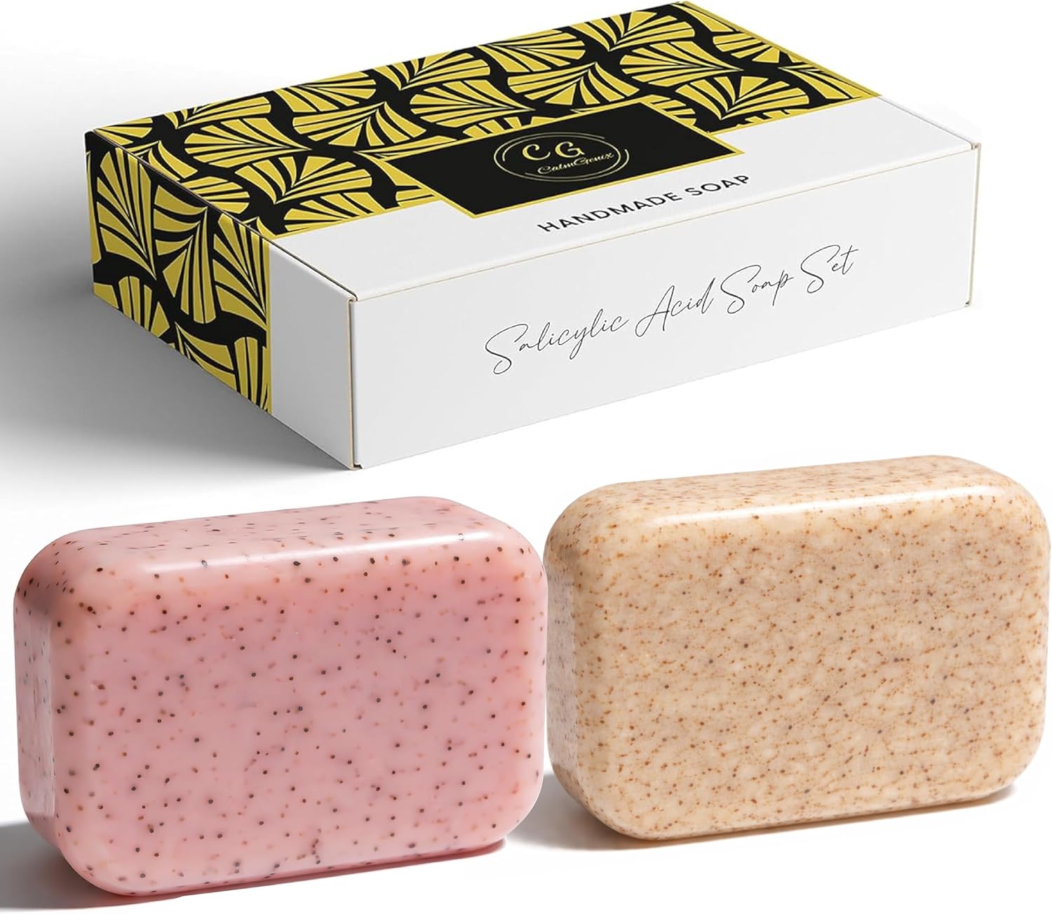 CalmGenix Salicylic Acid Soap Bar - Pack of 2 - Jasmine and Rose & Vanilla | Pore Exfoliating and Softening Body & Face Soap | 2% Salicylic Acid Scrub for Acne Prone Skin | 180g