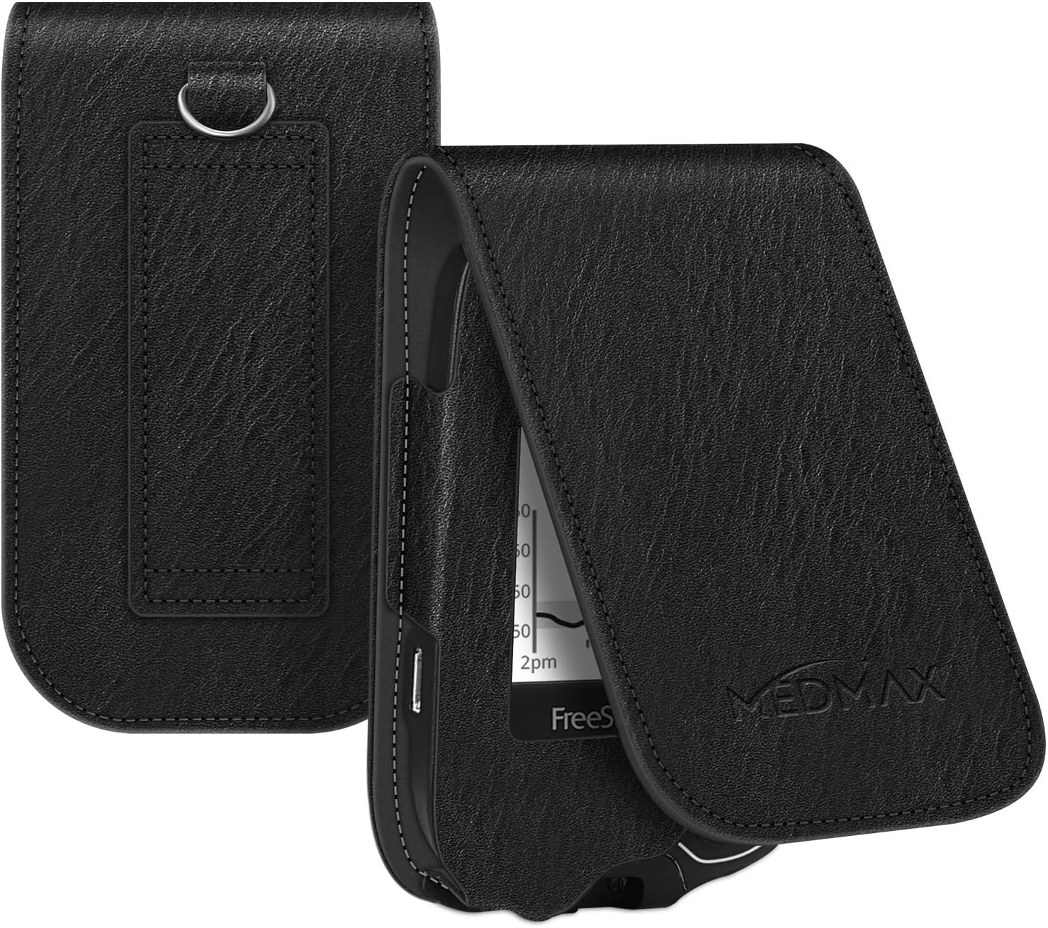 PU Leather Protective Case for Freestyle Libre 3 2 / Libre Reader, Lightweight Shockproof Diabetic Storage Carrying Case with Carabiner Clip and Handle (Black)