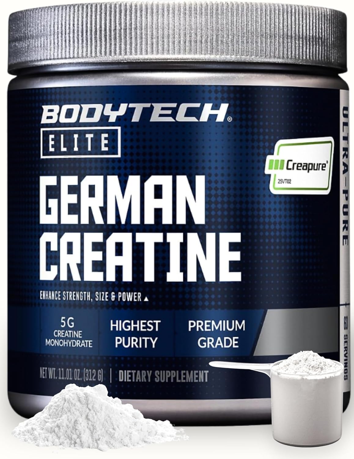 BodyTech Elite German Creatine with Creapure®, Creatine Monohydrate Powder for Strength, Size & Power, 5g per Serving, Unflavored, Gluten Free, 11.01 oz, 60 Servings