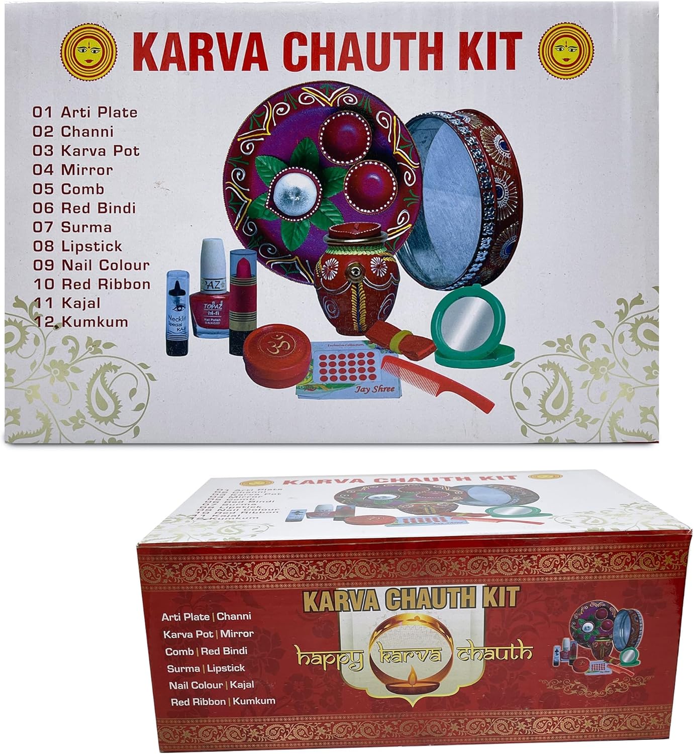 Pick N Save Karva Chauth Pooja Kit with Channi, Karwa, Sargi & Pooja Essentials | Complete Karwa Chauth Vrat Kit for Women | Traditional Festive Gift Box