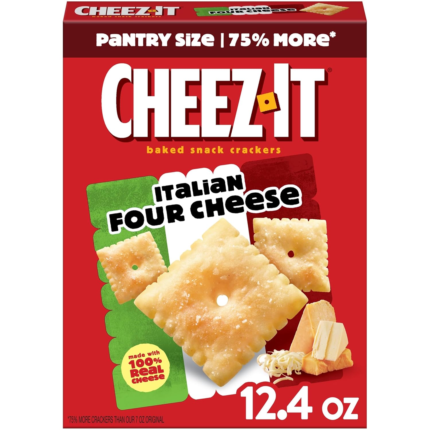 Cheez-It Cheese Crackers, Baked Snack Crackers, Office and Kids Snacks, Italian Four Cheese, 12.4oz Box (1 Box)