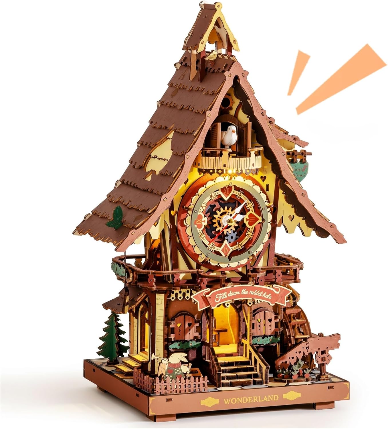 ROKR Cuckoo Clock 3D Wooden Puzzle Model kits For Adult to Build Home German Black Forest Style Decoration Gift Coloured LC901C