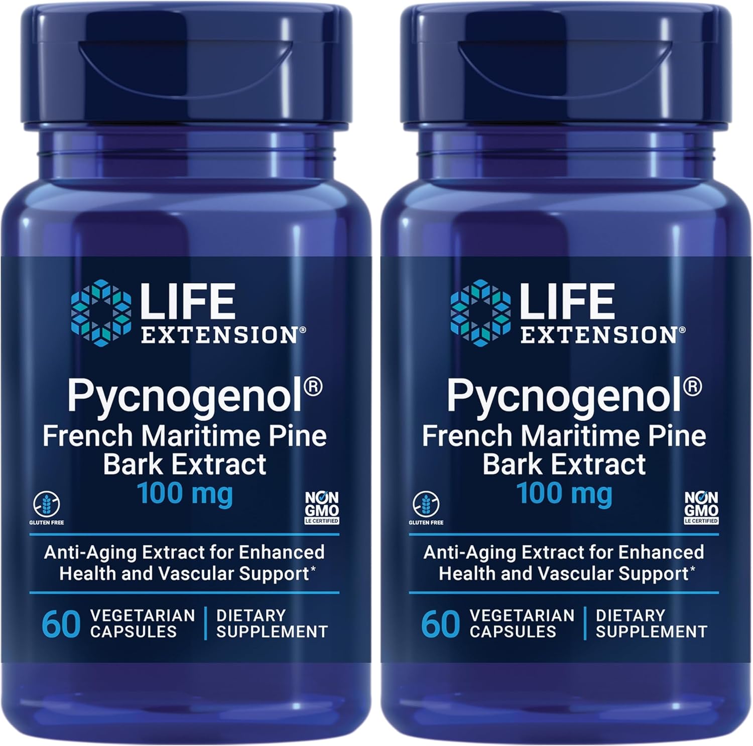 Life Extension Pycnogenol – French Maritime Pine Bark Extract – Scientifically Studied Healthy Aging & Vascular Health Supplement-– Non-GMO,Gluten-Free,Vegetarian-– 60 Capsules,(Pack of 2)