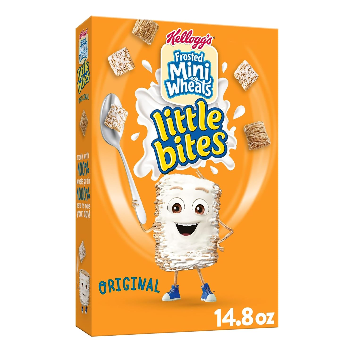 Kellogg's Frosted Mini-Wheats Little Bites Breakfast Cereal, Kids Cereal, Family Breakfast, Original, 14.8oz Box (1 Box)