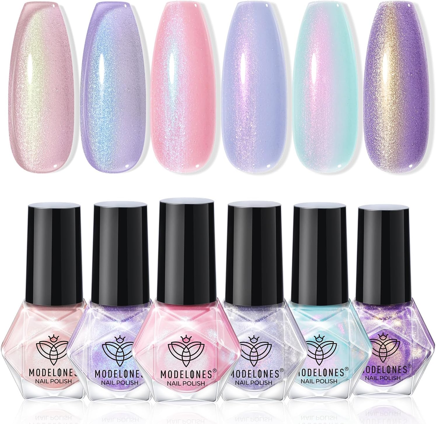 Modelones Nail Polish Set 6 Colors Silver Glitter Pink Nail Polish Set Quick Dry Purple Nail Varnish Finger Manicure DIY Nail Art Salon Home For Women