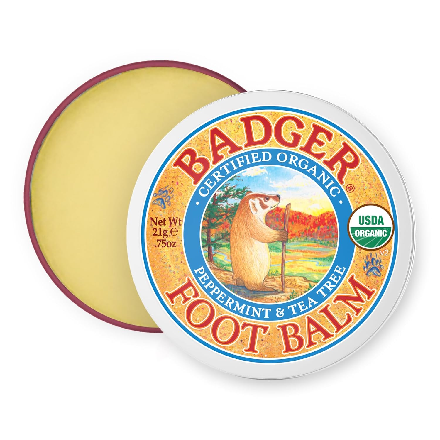 Badger Foot Balm, 100% Organic Foot Cream for Dry Cracked Heels and Feet, Fast Acting Foot Care for Women & Men, All-Natural Cracked Heel Treatment, .75 oz Tin