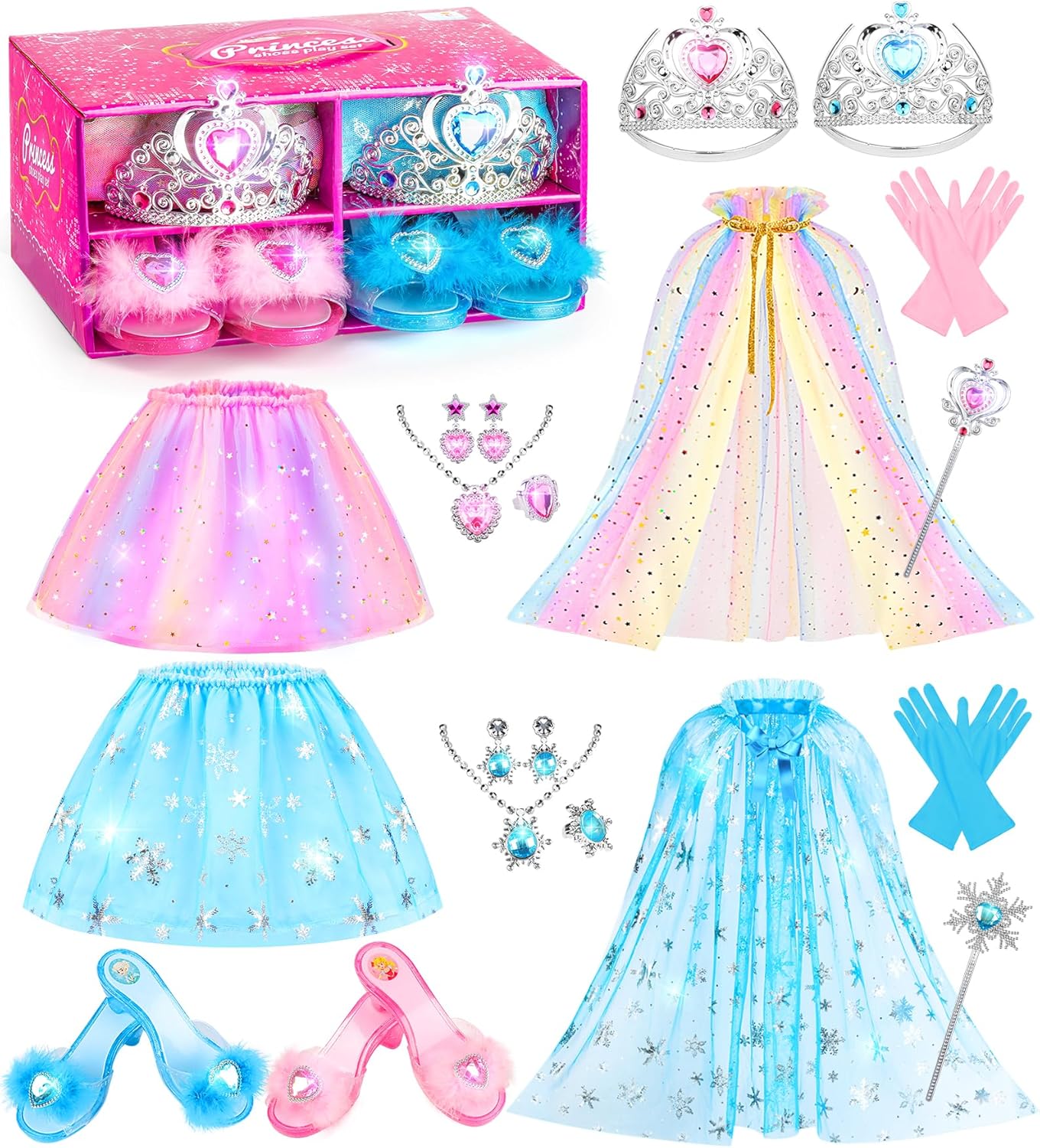 DISHIO Princess Dress Up Shoes Jewelry Boutique Girls Dress Up Shoes for Pretend Play Clothes Accessories with Peach Ice Theme Costumes for Toddler Little Girls Age 3 4 5 6 Birthday Gifts