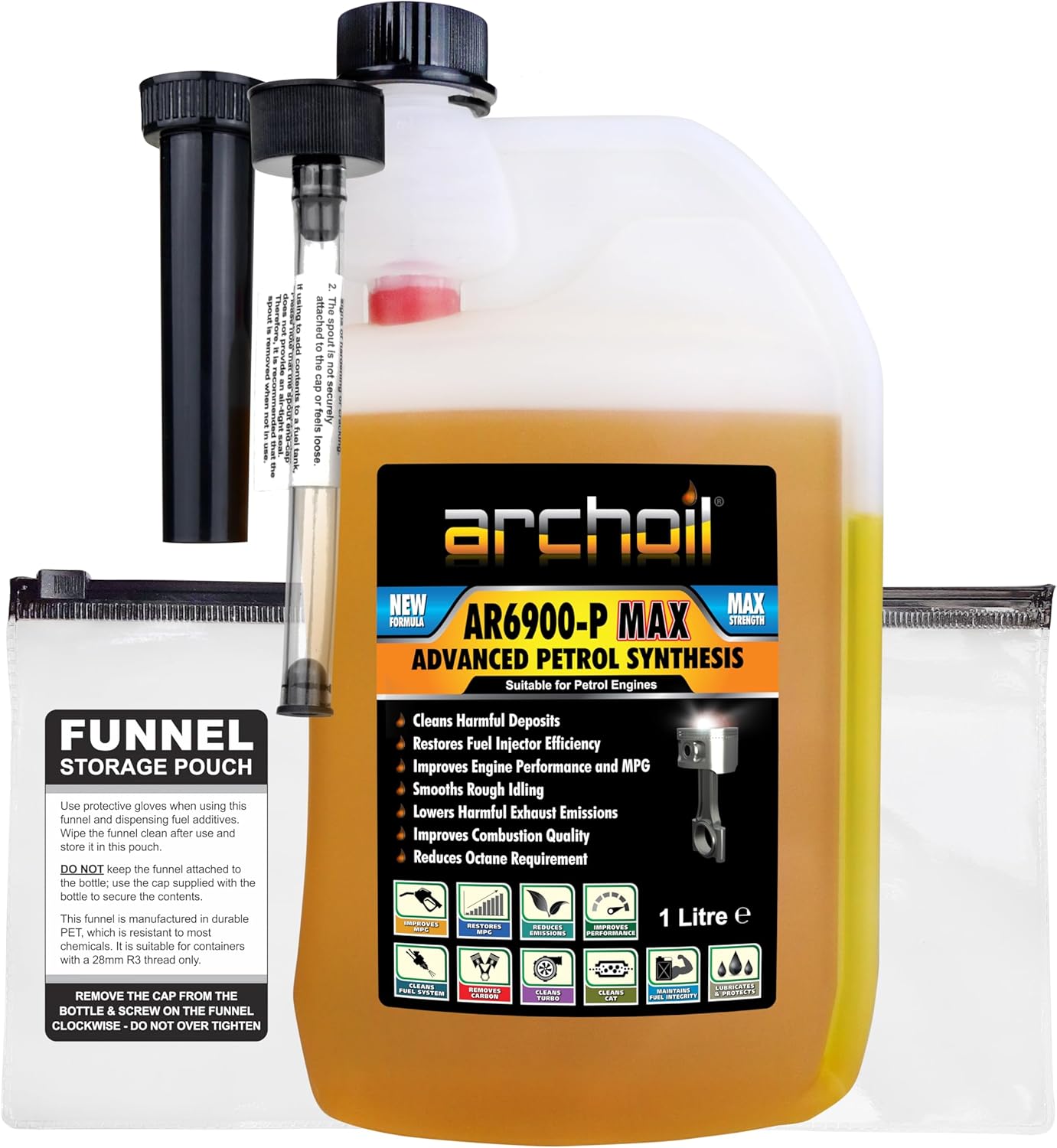 Archoil AR6900-P Max Advanced PETROL Fuel Additive Concentrate, 1L Treats 1,000L of Fuel, Petrol Injector Cleaner, GPF Turbo EGR Valve Cleaner, Super Unleaded Convertor (1Litre)